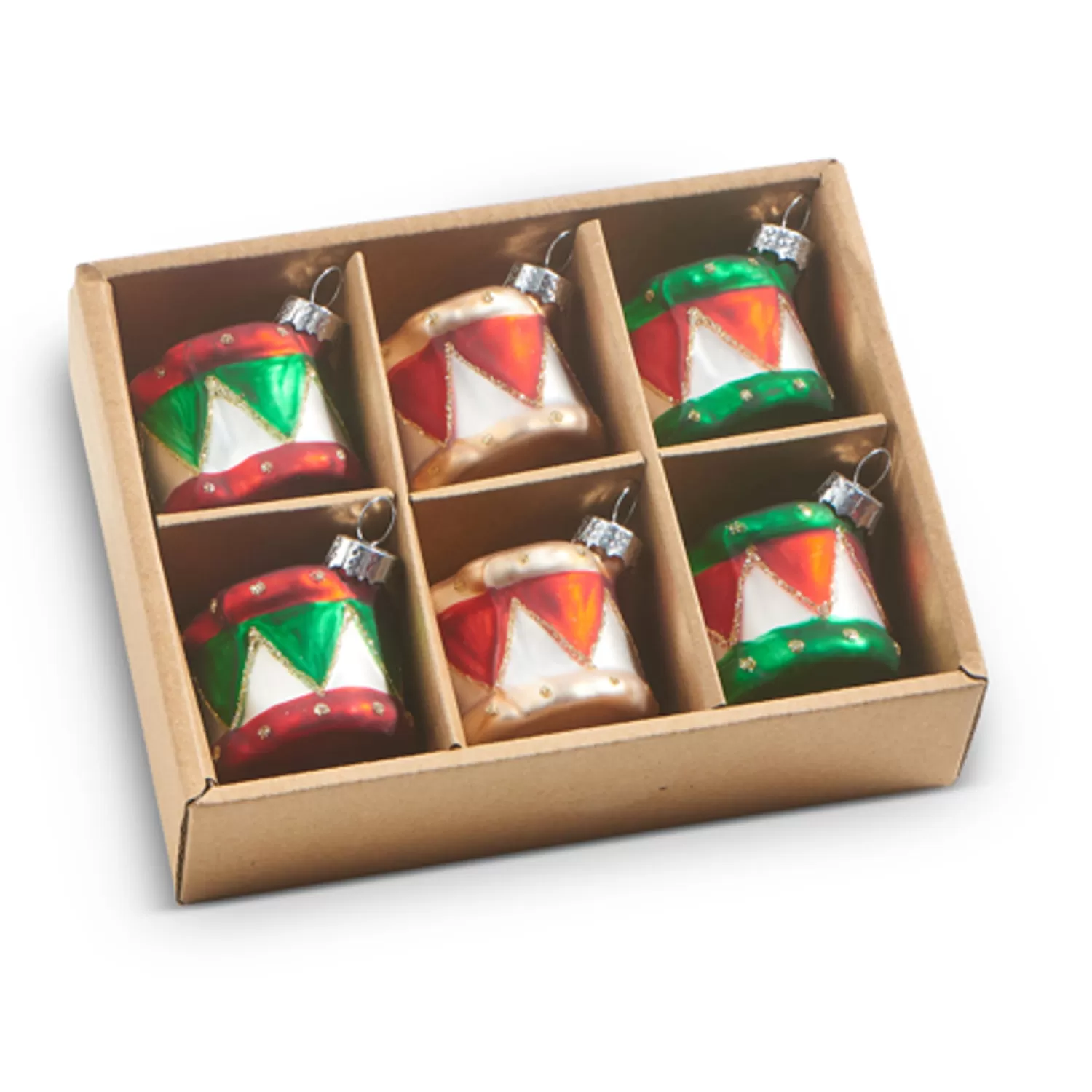The Jolly Christmas Shop Sleigh Bells | Bells | Raz 2" Box Of 6 Drum Glass Christmas Ornament 4322835
