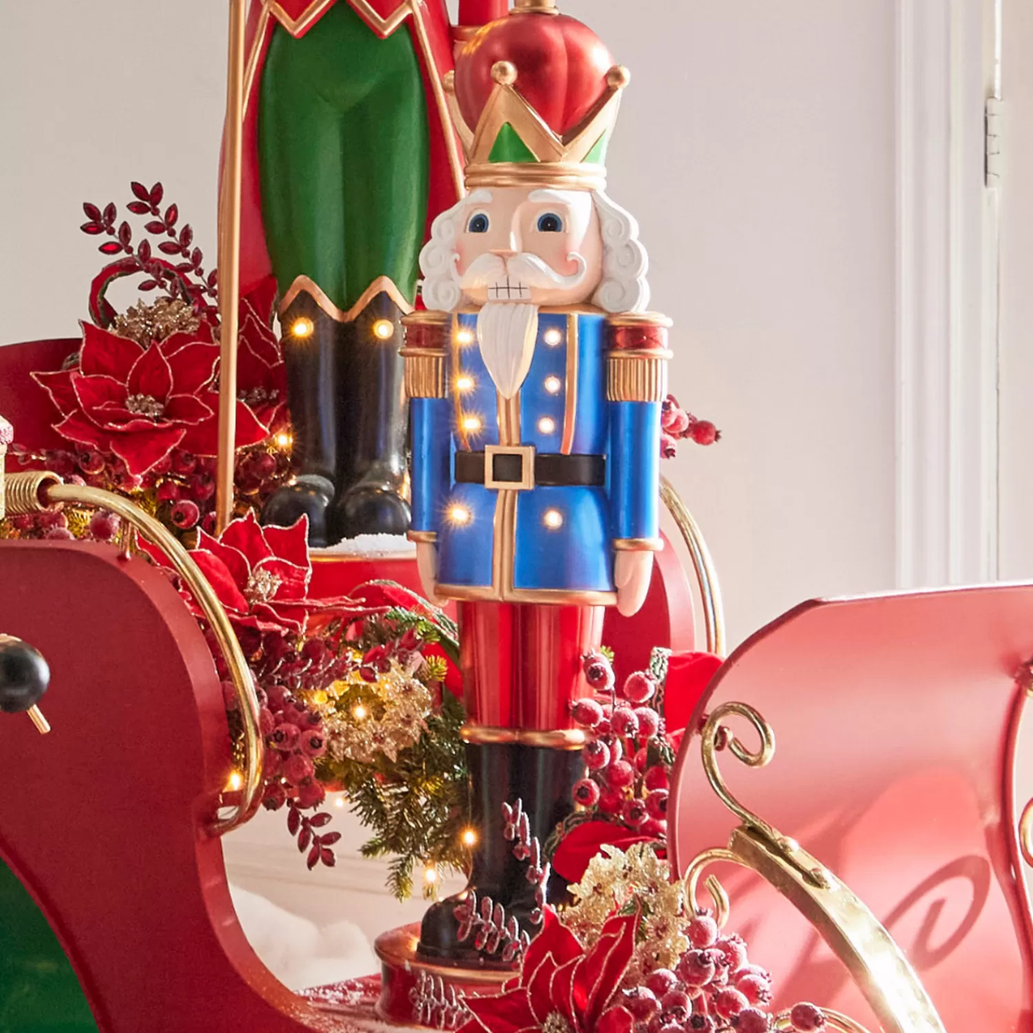 The Jolly Christmas Shop Tartan Traditions | Christmas Traditions | Raz 35.5" Large Lighted Blue And Red Nutcracker Christmas Figure 4401661