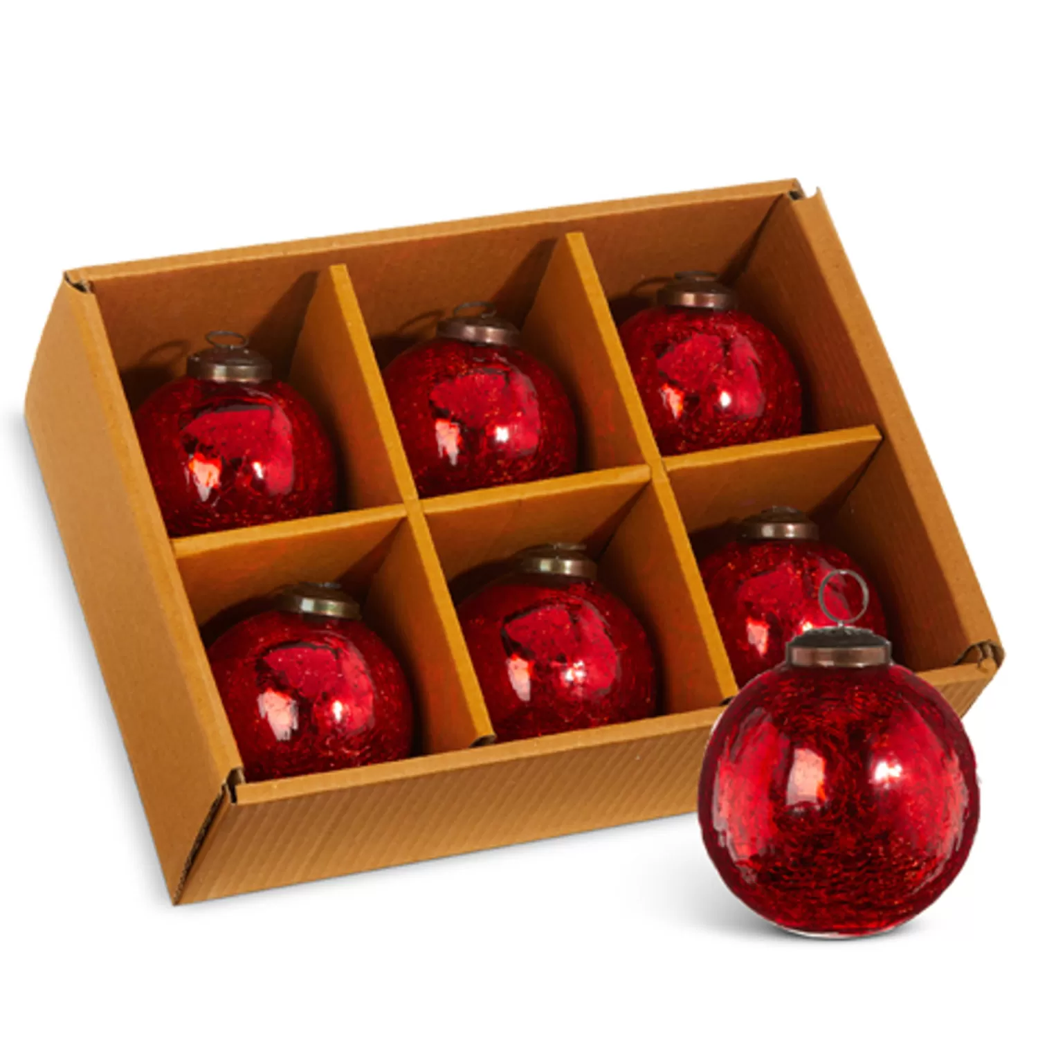 The Jolly Christmas Shop Glass Ornaments | Ball Ornaments | Raz 3.5" Box Of 5 Red Crackle Glass Christmas Ornament 4300714