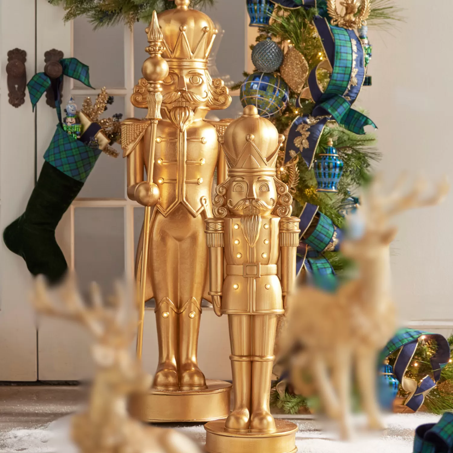 The Jolly Christmas Shop Tartan Traditions | Nutcracker Decorations | Raz 36" Or 48" Large Lighted Gold Nutcracker Christmas Figure Decoration