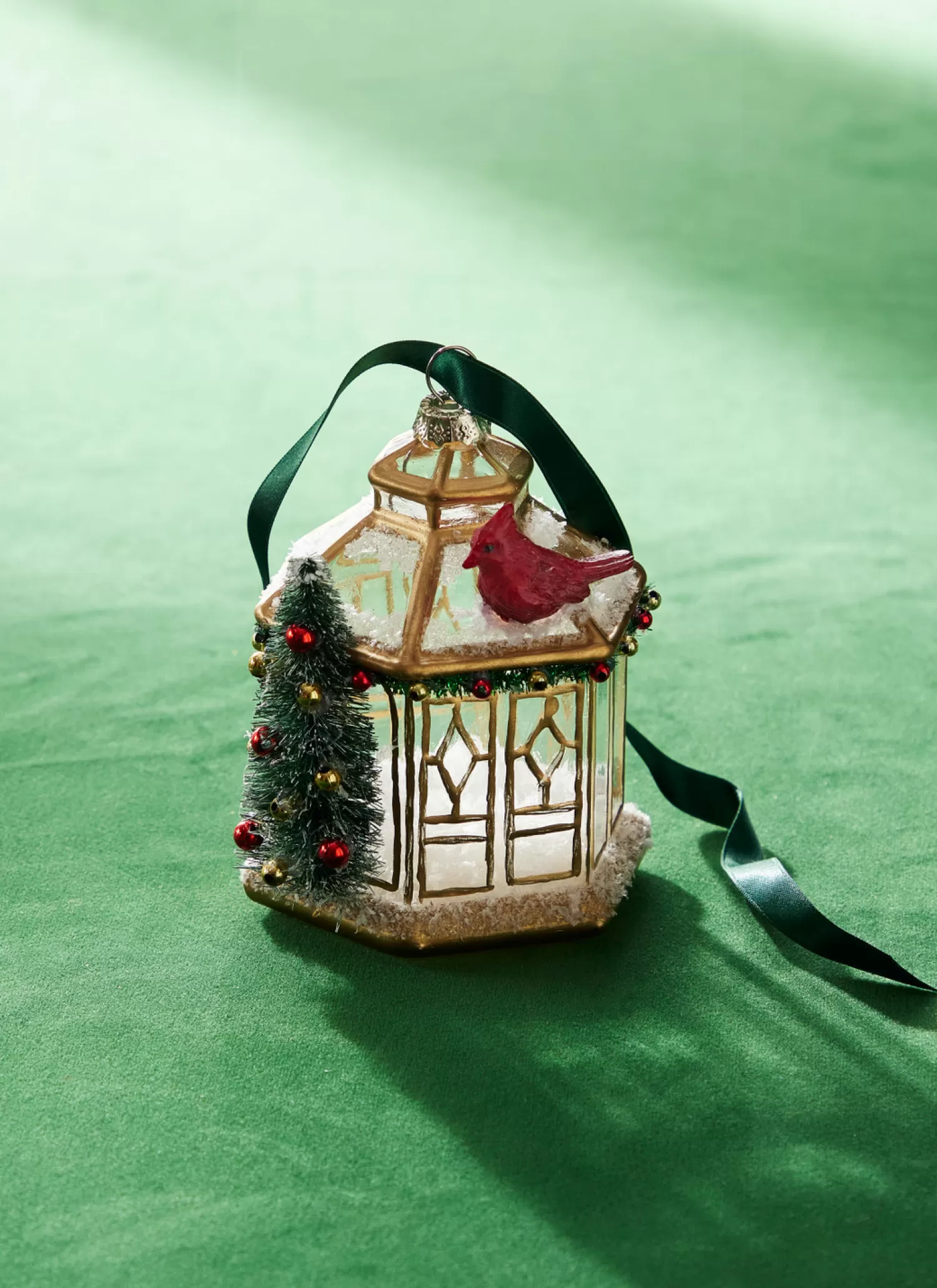 The Jolly Christmas Shop Sleigh Bells | Bells | Raz 3.75" Gold Pagoda With Cardinal Glass Christmas Ornament 4324584