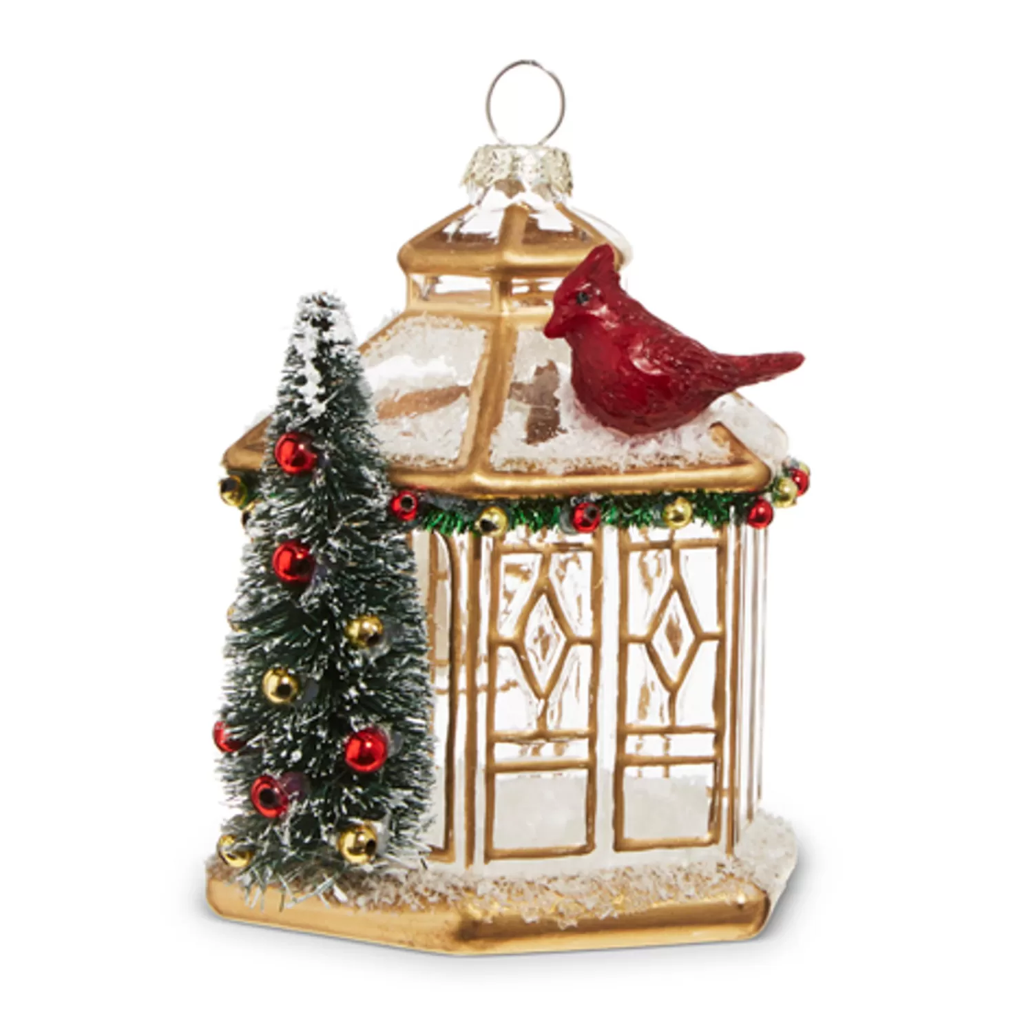 The Jolly Christmas Shop Sleigh Bells | Bells | Raz 3.75" Gold Pagoda With Cardinal Glass Christmas Ornament 4324584