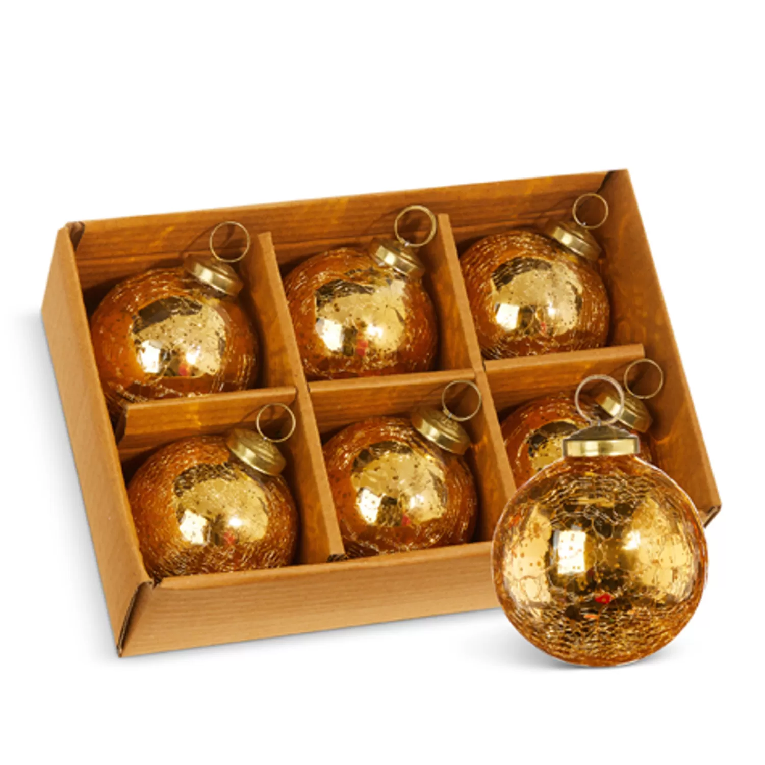 The Jolly Christmas Shop Glass Ornaments | Ball Ornaments | Raz 3" Box Of 6 Gold Crackle Glass Christmas Ornaments 4300717