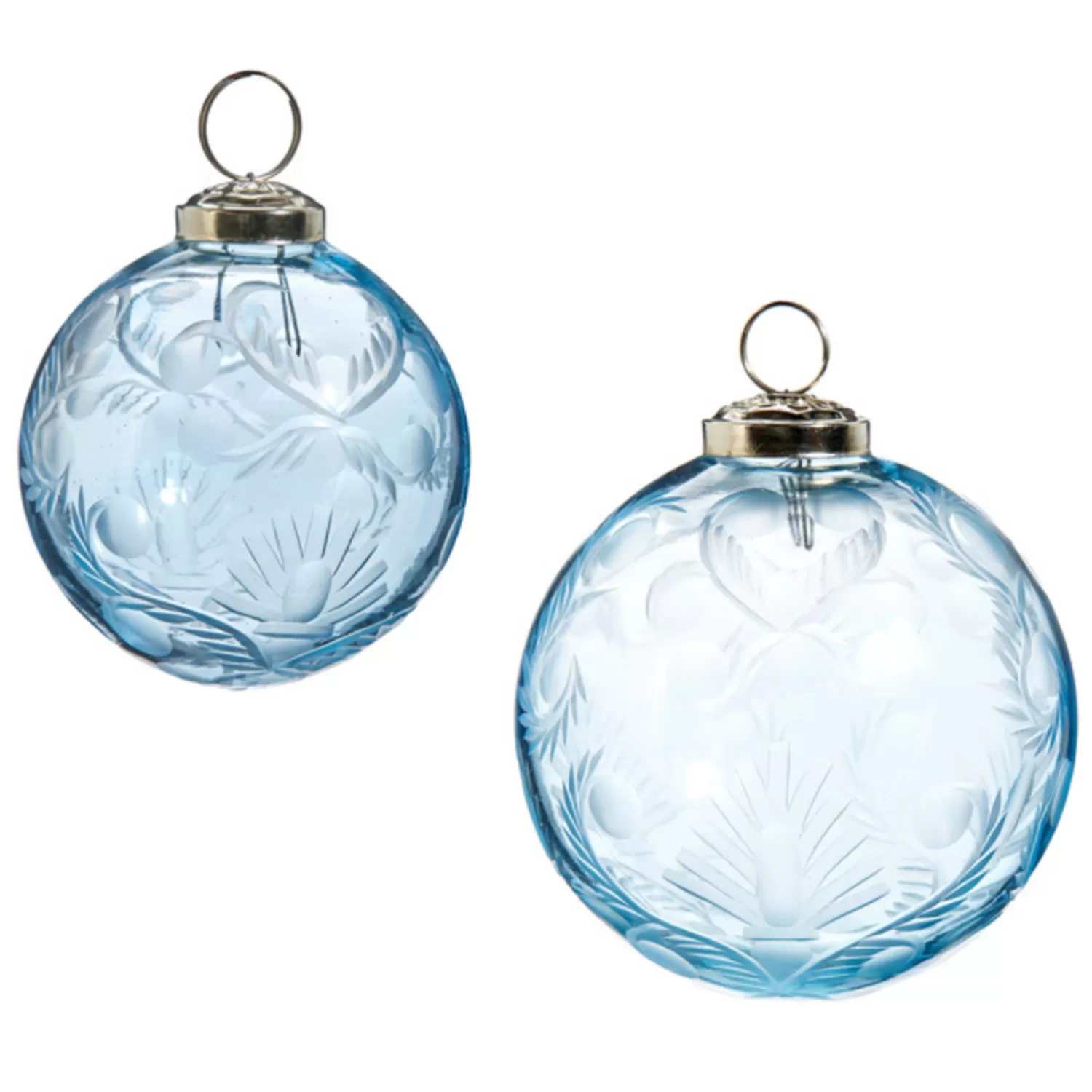 The Jolly Christmas Shop Oh Night Divine | Glass Ornaments | Raz 3" Or 4" Etched Blue Glass Ball Christmas Ornament