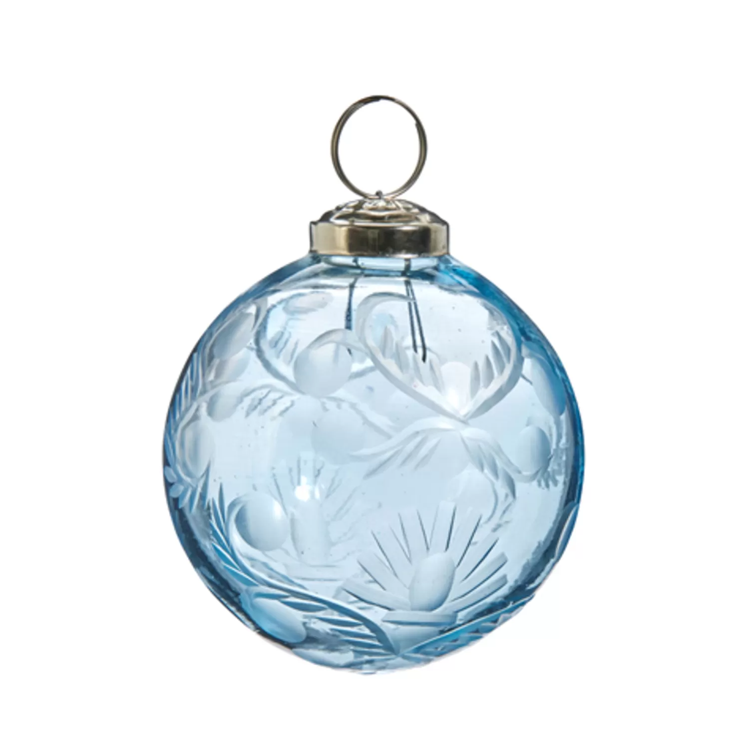 The Jolly Christmas Shop Oh Night Divine | Glass Ornaments | Raz 3" Or 4" Etched Blue Glass Ball Christmas Ornament