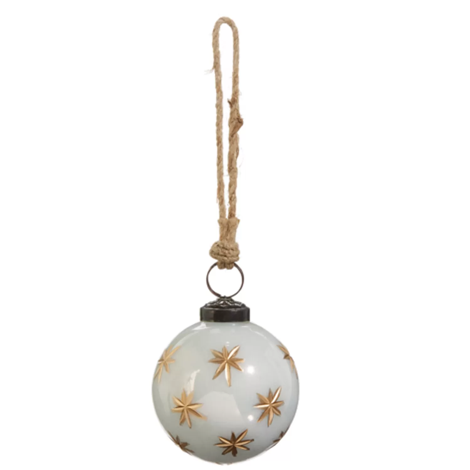 The Jolly Christmas Shop Oh Night Divine | Elegant | Raz 3" Or 4" Ivory With Gold Star Etched Glass Ball Christmas Ornament