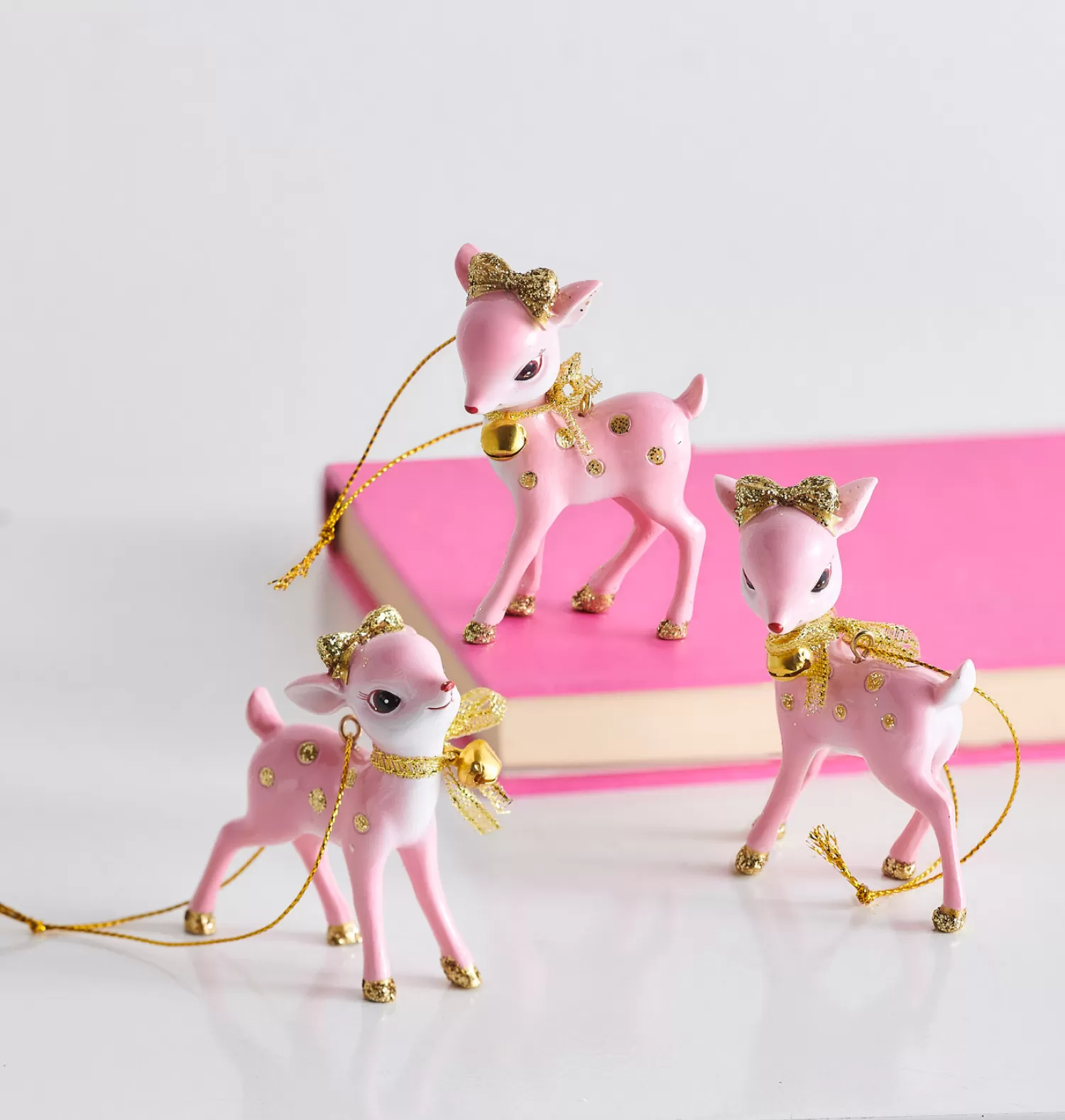 The Jolly Christmas Shop Vintage Reincarnated | A Blushing Holiday | Raz 3" Pink Retro Deer Christmas Ornament Set Of 3 4457653