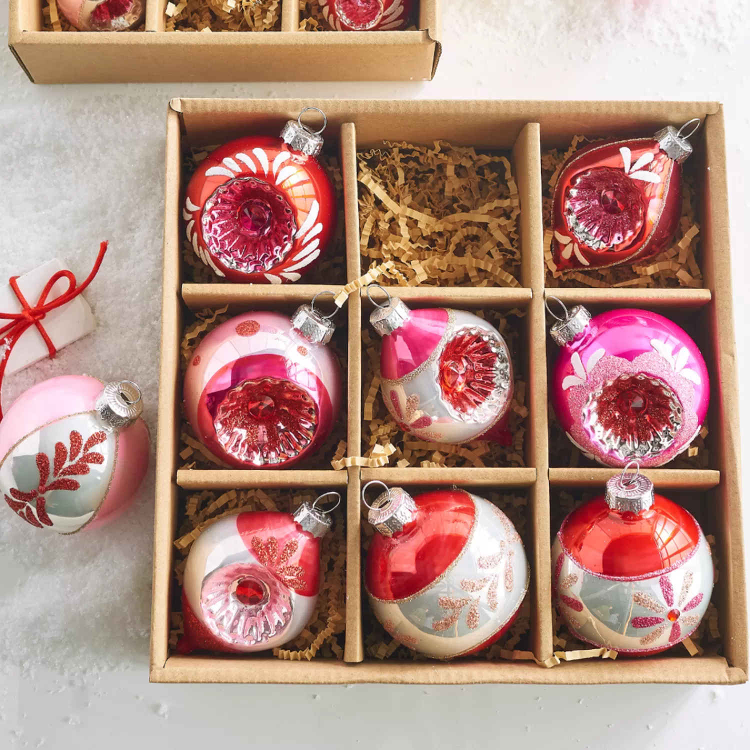The Jolly Christmas Shop Vintage Reincarnated | A Blushing Holiday | Raz 3" Pink Vintage Glass Christmas Ornaments Box Of 9 4422850