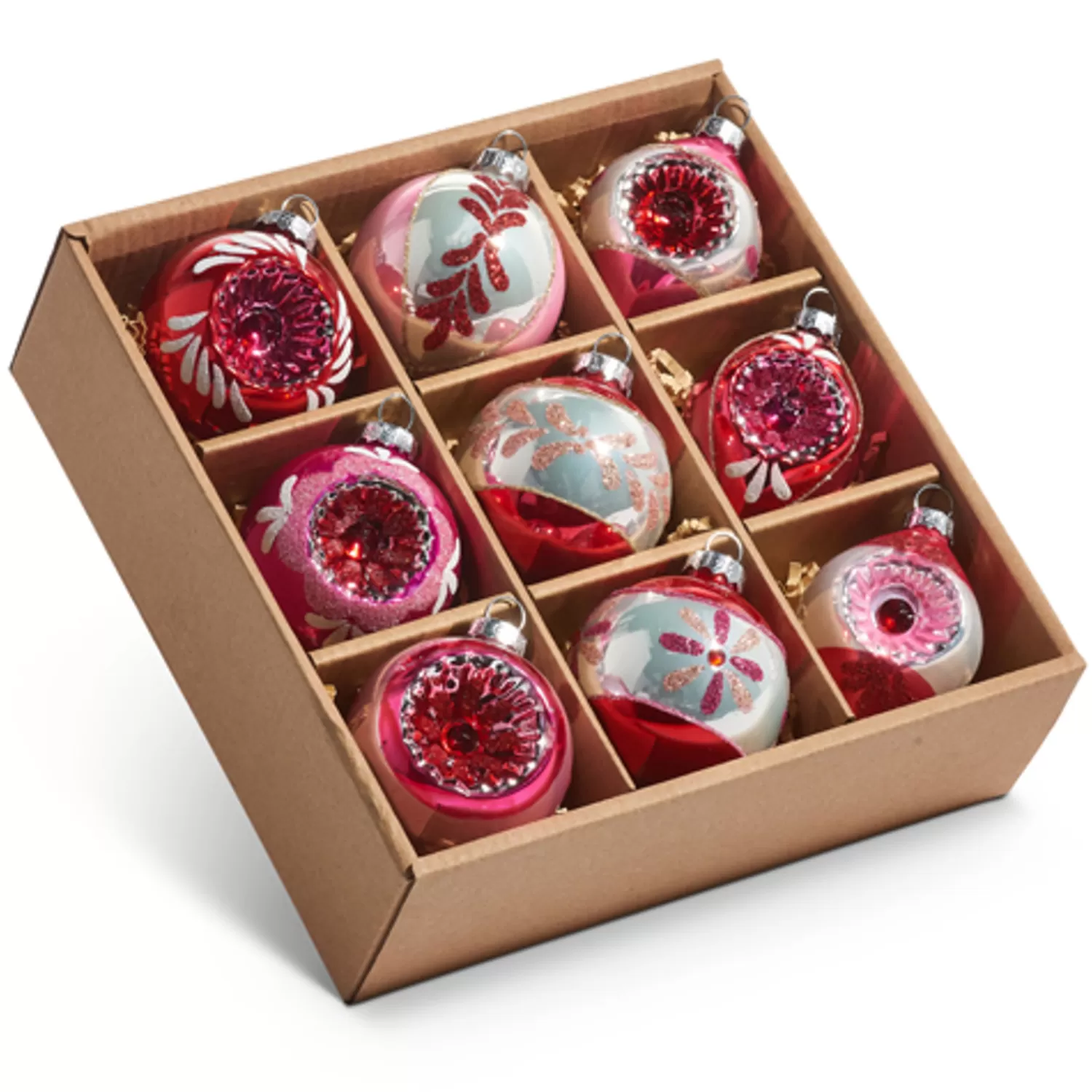 The Jolly Christmas Shop Vintage Reincarnated | A Blushing Holiday | Raz 3" Pink Vintage Glass Christmas Ornaments Box Of 9 4422850