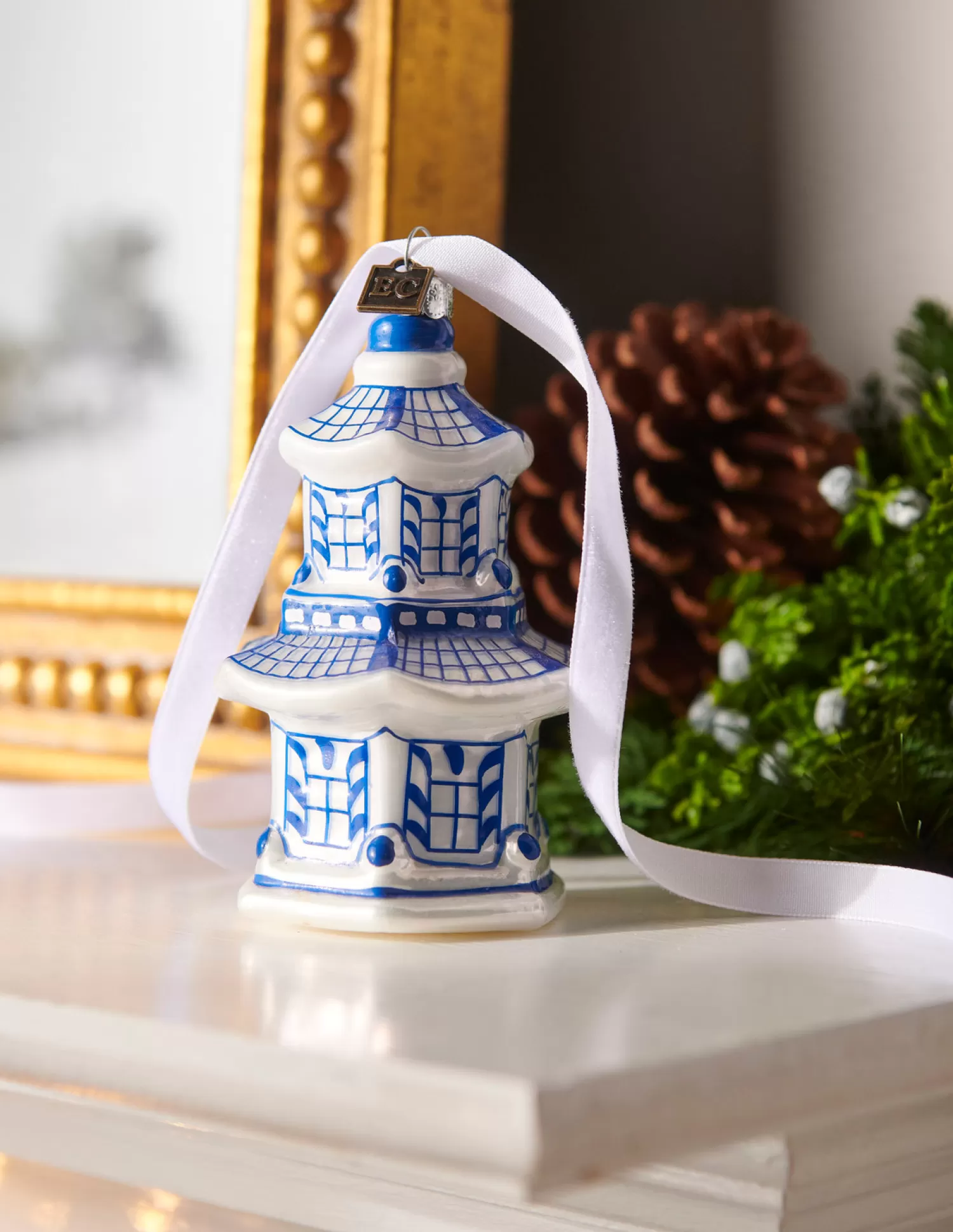 The Jolly Christmas Shop Tartan Traditions | Delft | Raz 4.25" Eric Cortina Delft Pagoda Glass Christmas Ornament 3953018