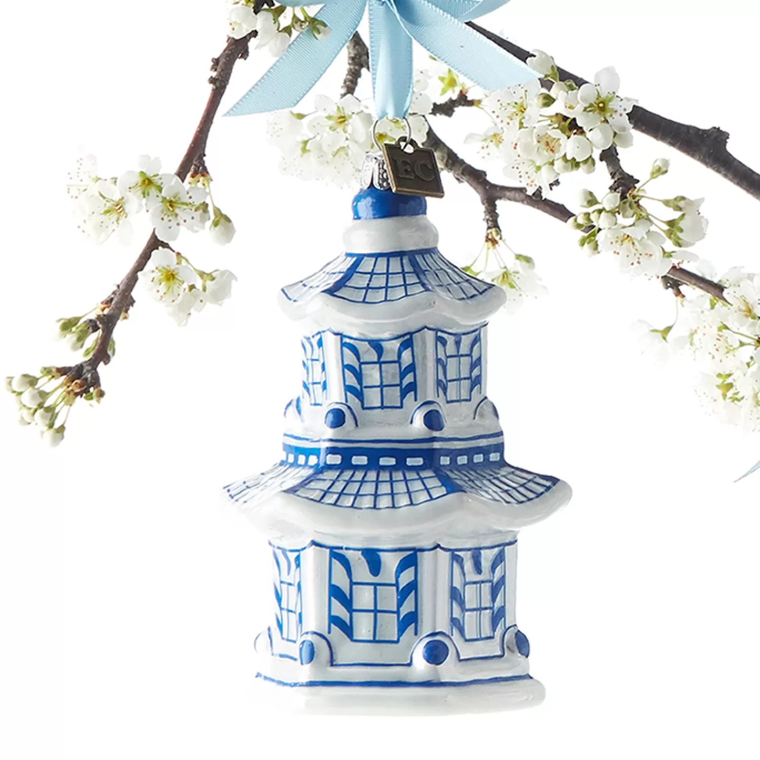 The Jolly Christmas Shop Tartan Traditions | Delft | Raz 4.25" Eric Cortina Delft Pagoda Glass Christmas Ornament 3953018