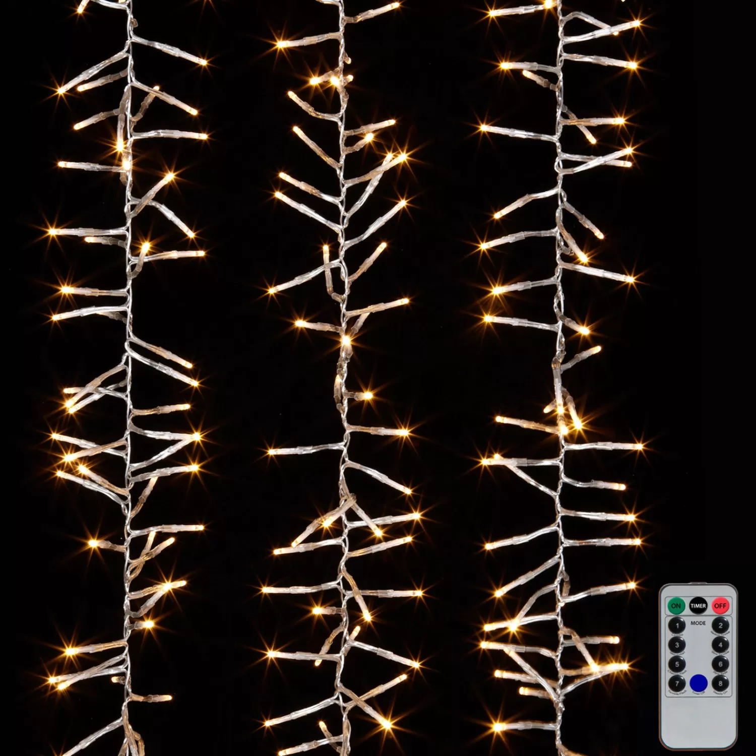 The Jolly Christmas Shop Led Lights | Compact Lights | Raz 44' Cluster Garland On Clear Wire With Compact White Christmas Lights W/ Remote G3937037