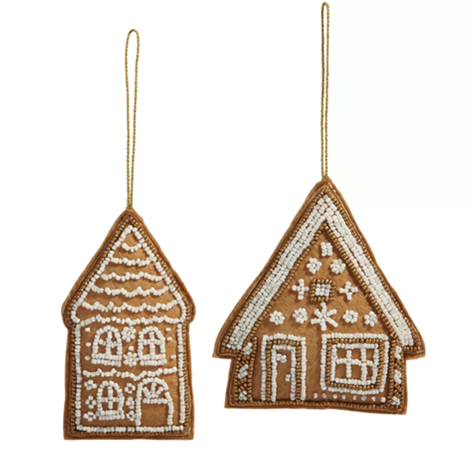 The Jolly Christmas Shop Gingerbread | Gingerbread Lane | Raz 4.5" Embroidered Gingerbread House Christmas Ornament Set Of 2 4403616