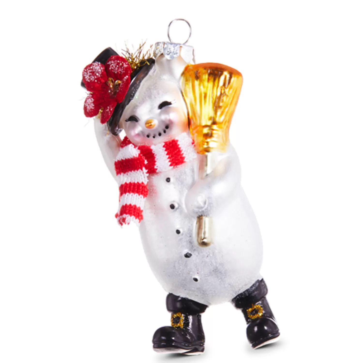 The Jolly Christmas Shop Vintage Farm House | Vintage Reincarnated | Raz 4.5" Snowman With Broom Glass Christmas Ornament 4319000
