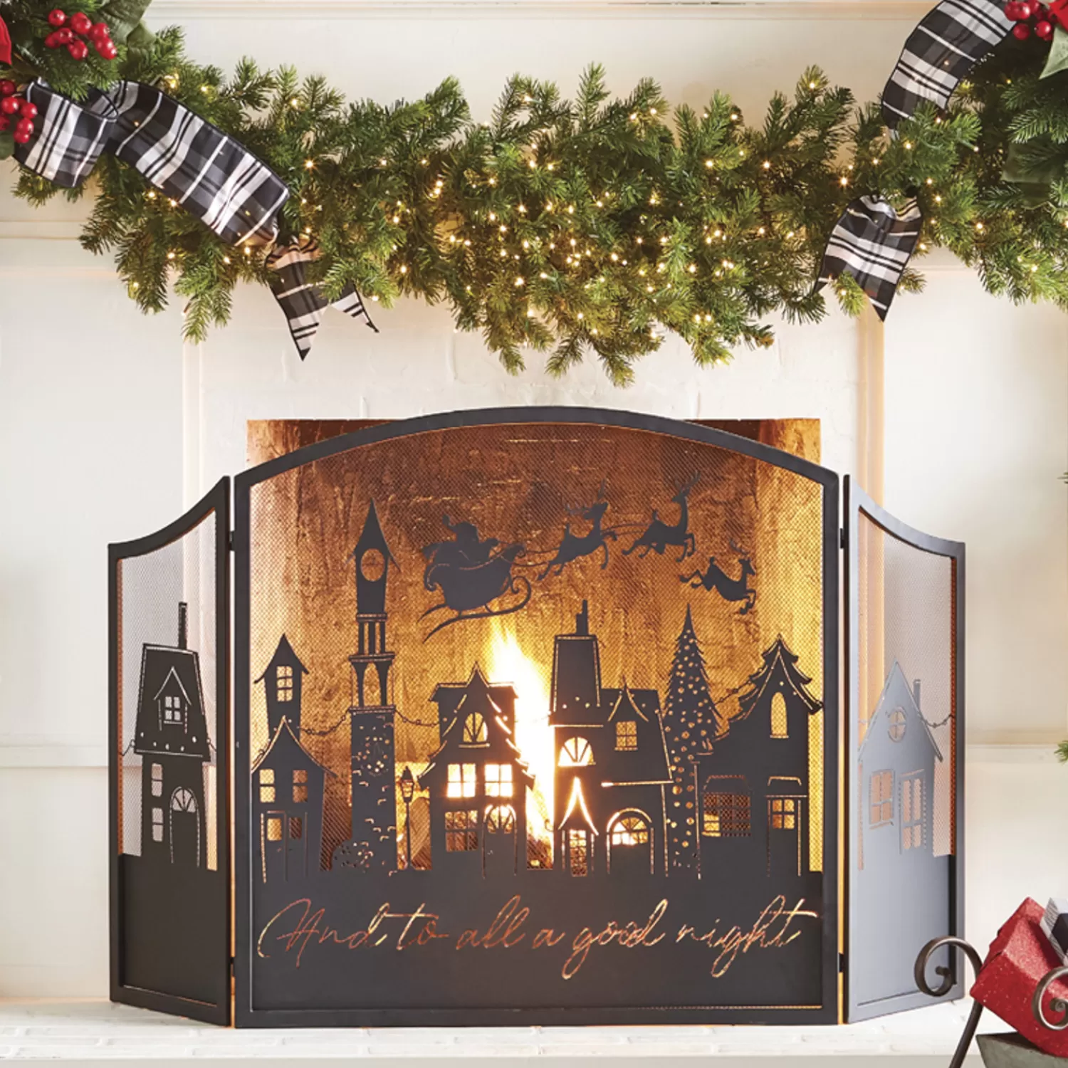The Jolly Christmas Shop Sleigh Bells | Classic Carols | Raz 48" And To All A Good Night Christmas Fireplace Screen 4117027