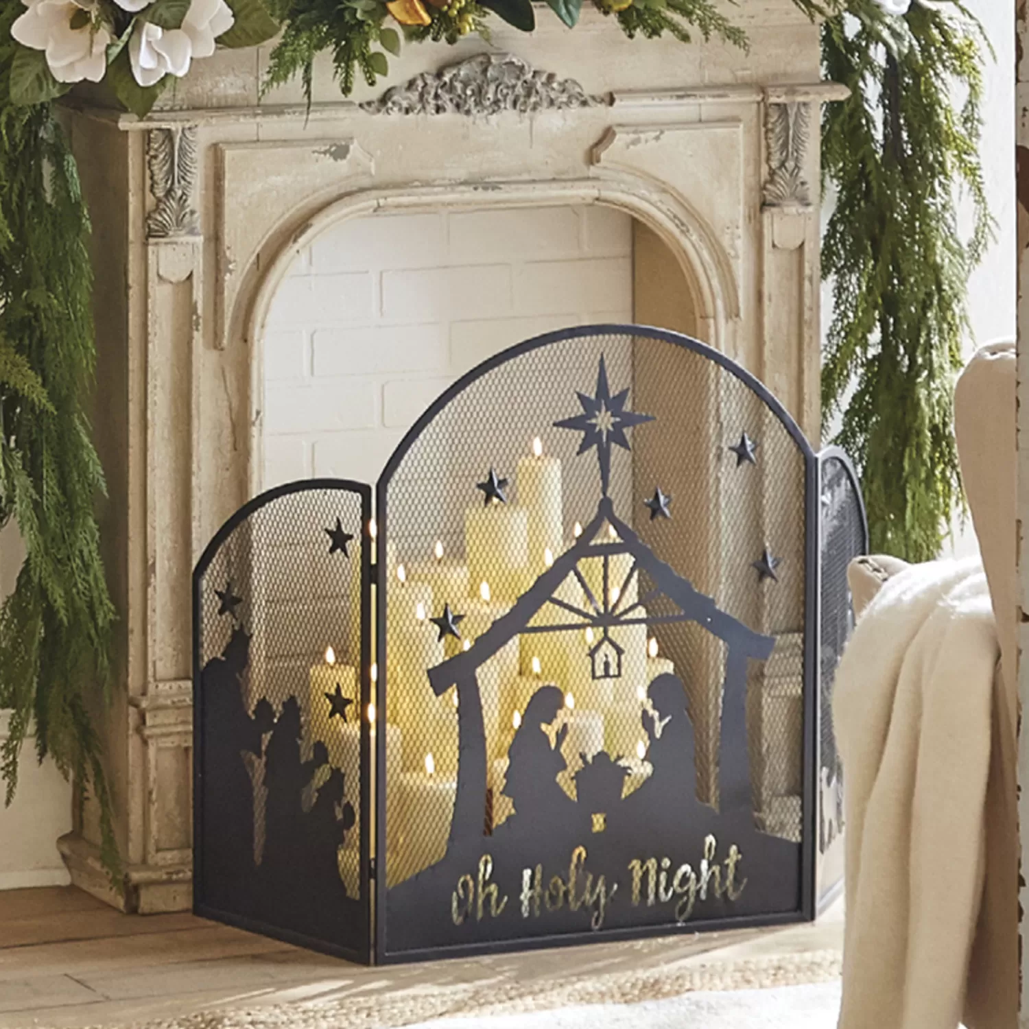 The Jolly Christmas Shop Oh Night Divine | Religious | Raz 48" Nativity Metal Fire Place Screen Christmas Decoration 4228936