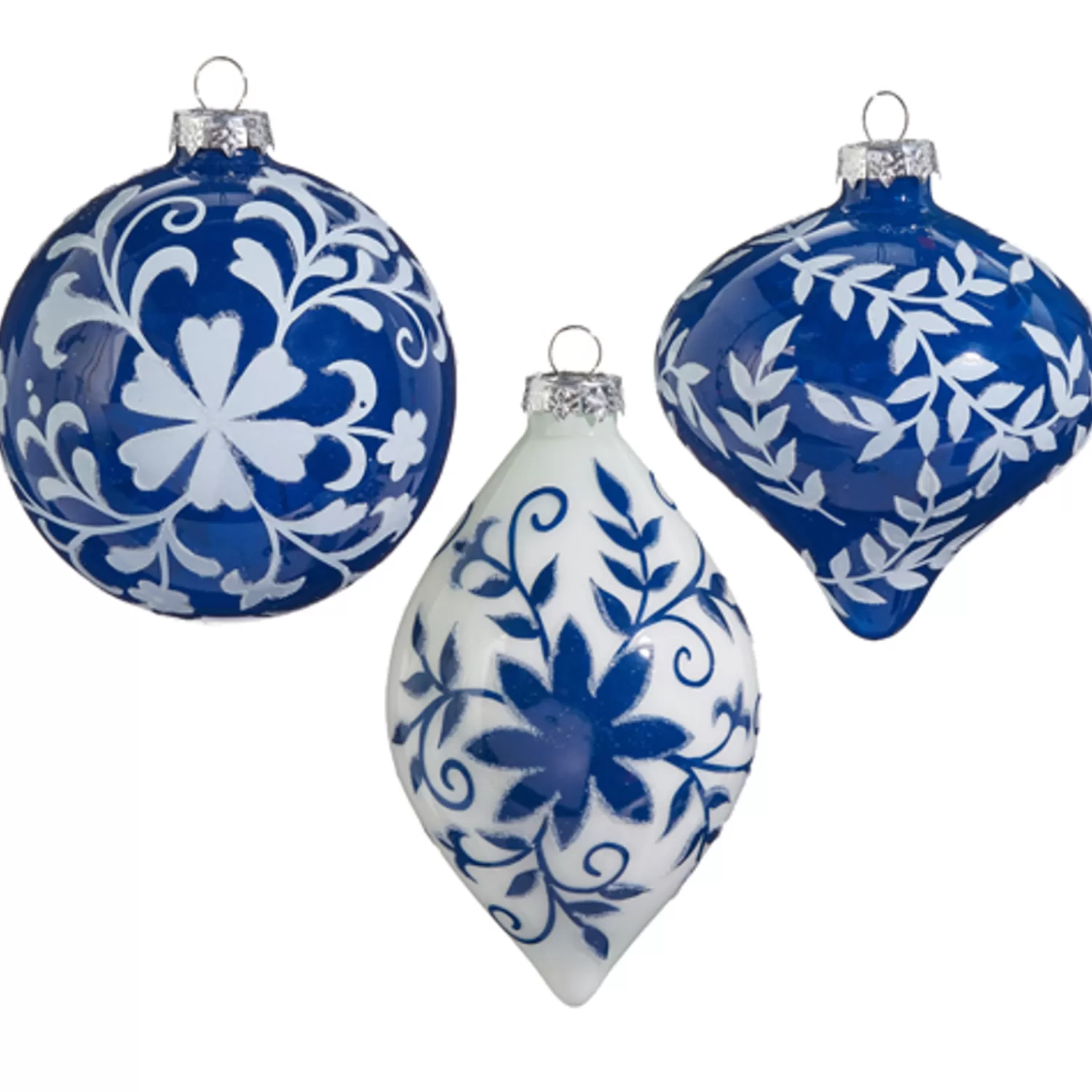 The Jolly Christmas Shop Tartan Traditions | Delft | Raz 4" Blue And White Floral Delft Glass Christmas Ornament 4424554