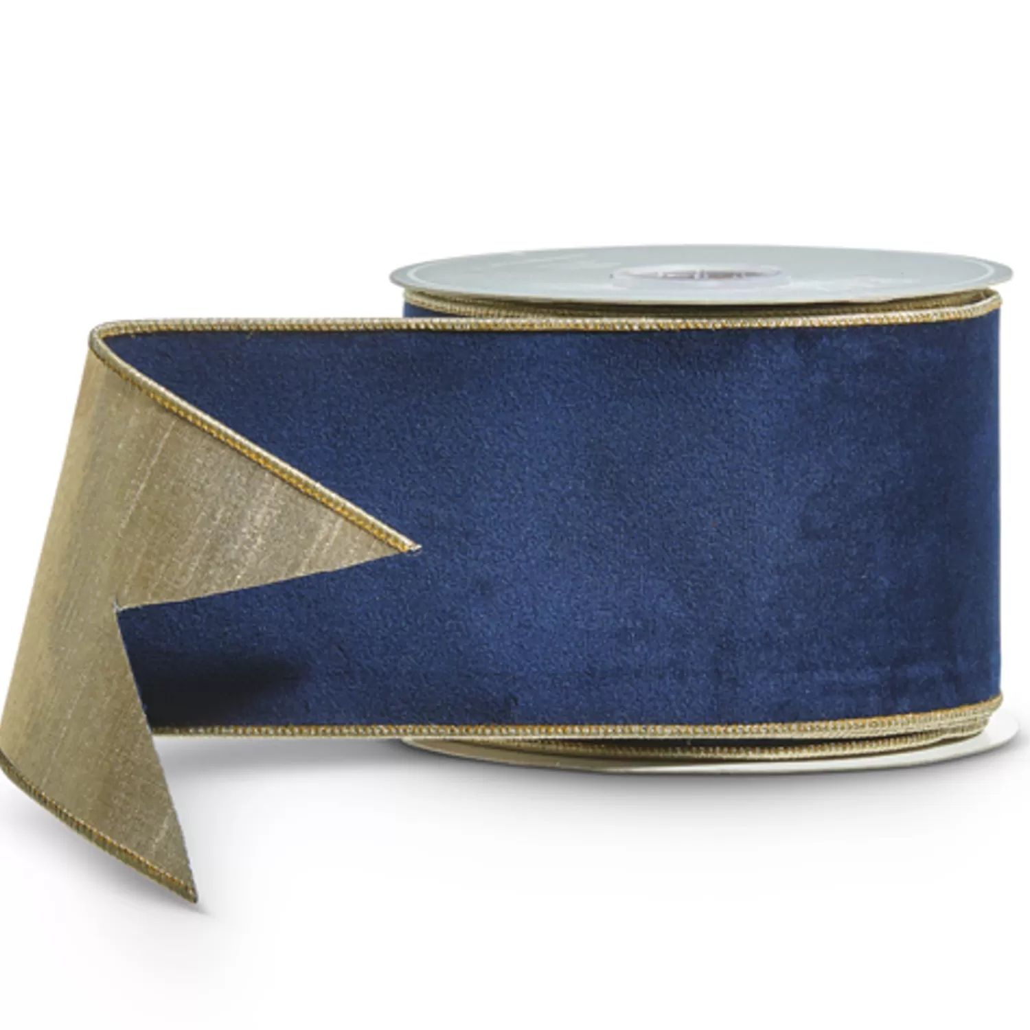 The Jolly Christmas Shop Tartan Traditions | Ribbon | Raz 4" Blue Velvet And Gold Wired Christmas Ribbon R4427723