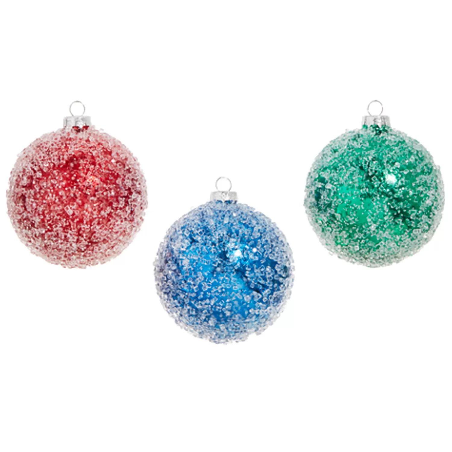 The Jolly Christmas Shop Sleigh Bells | Bells | Raz 4" Green, Blue Or Red Iced Ball Glass Christmas Ornament 4324542