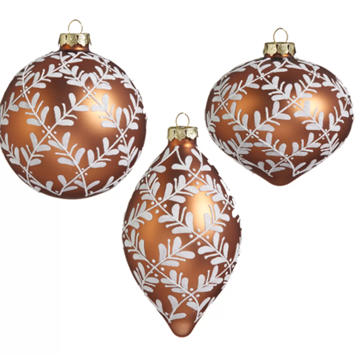 The Jolly Christmas Shop Gingerbread Lane | Gingerbread Christmas Decorations | Raz 4" Leaf Pattern Brown Glass Christmas Ornament 4422870