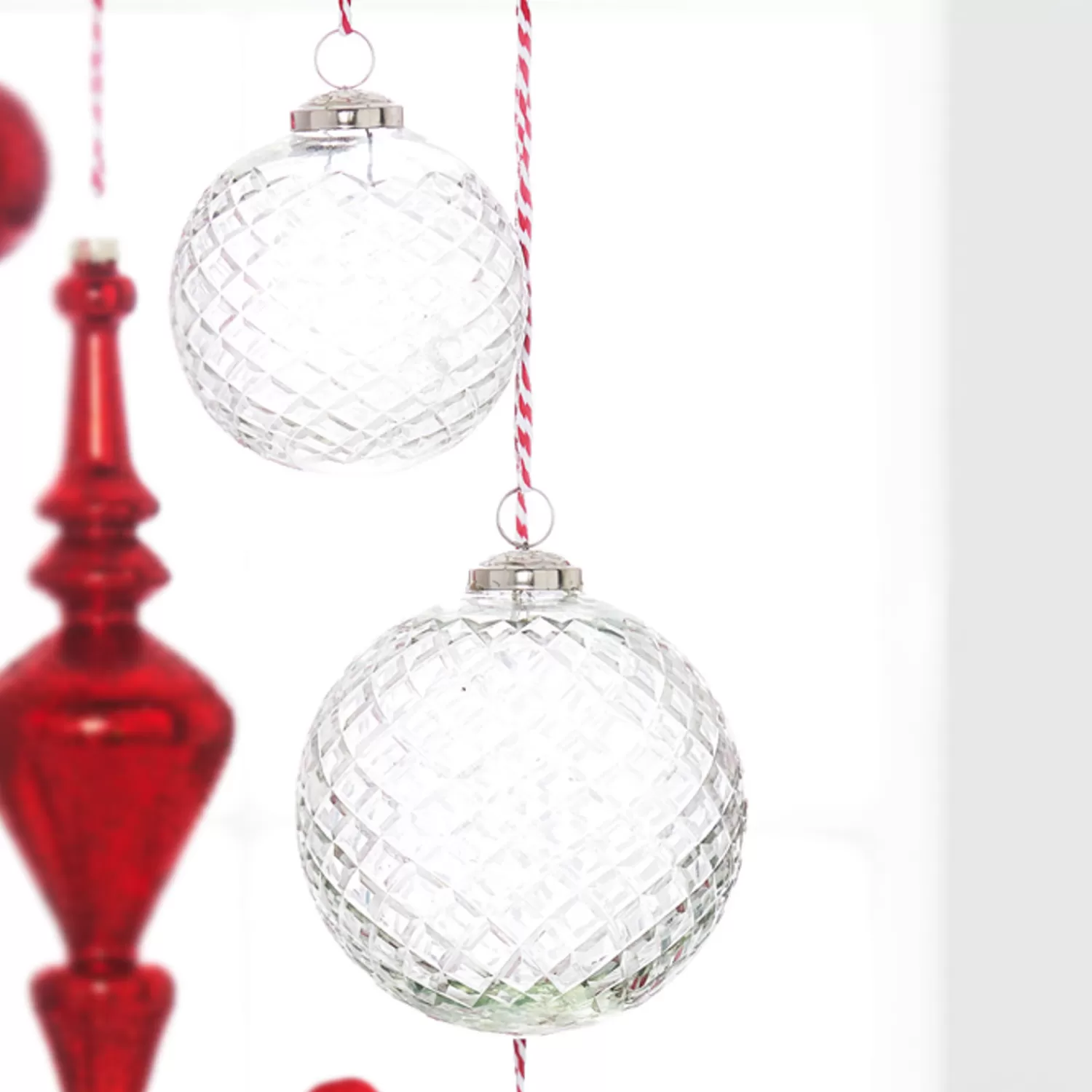 The Jolly Christmas Shop Snowflake Soiree | Elegant | Raz 4" Or 5" Clear Diamond Cut Ball Glass Christmas Ornament
