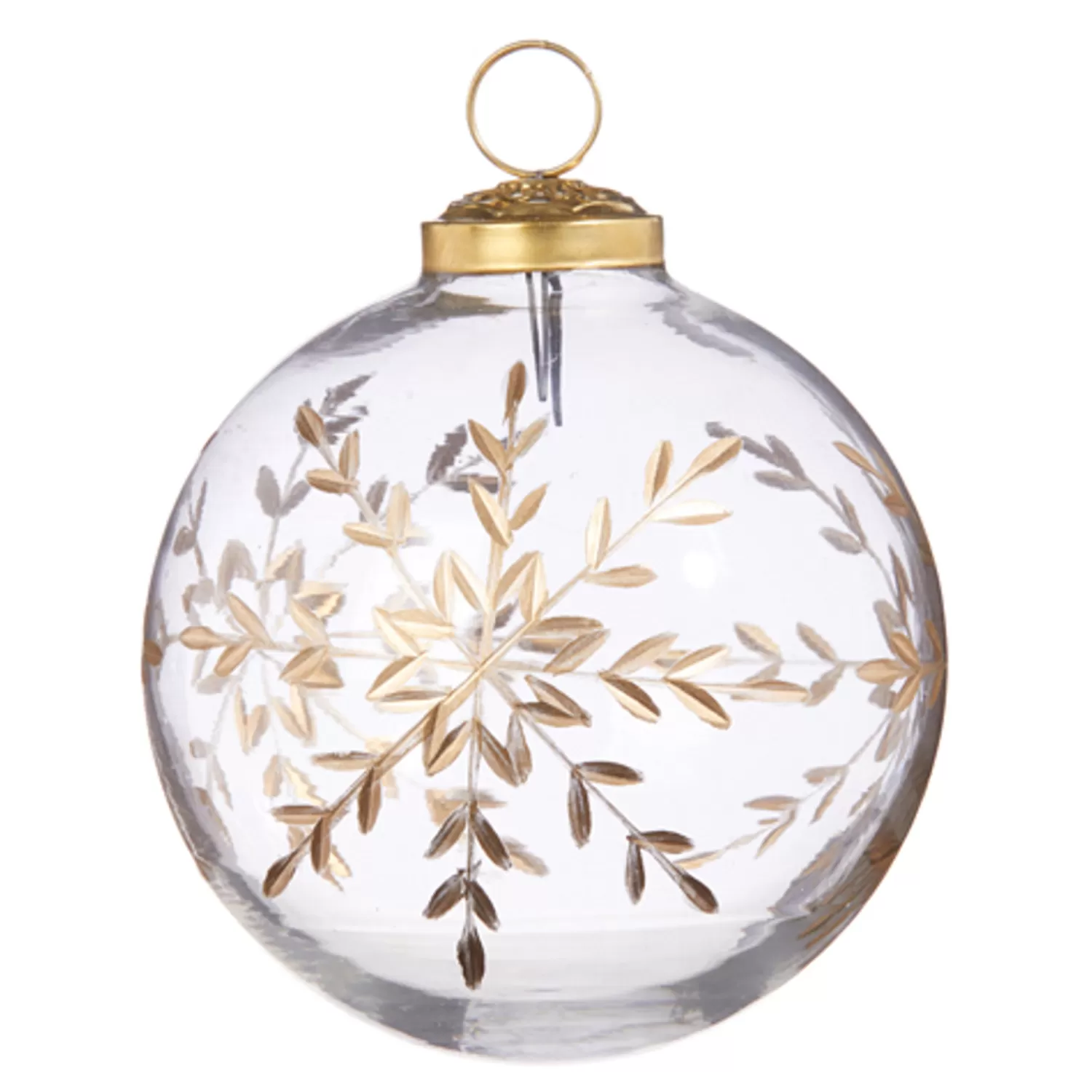 The Jolly Christmas Shop Sleigh Bells | Christmas Traditions | Raz 4" Or 5" Gold Etched Snowflake Ball Glass Christmas Ornament