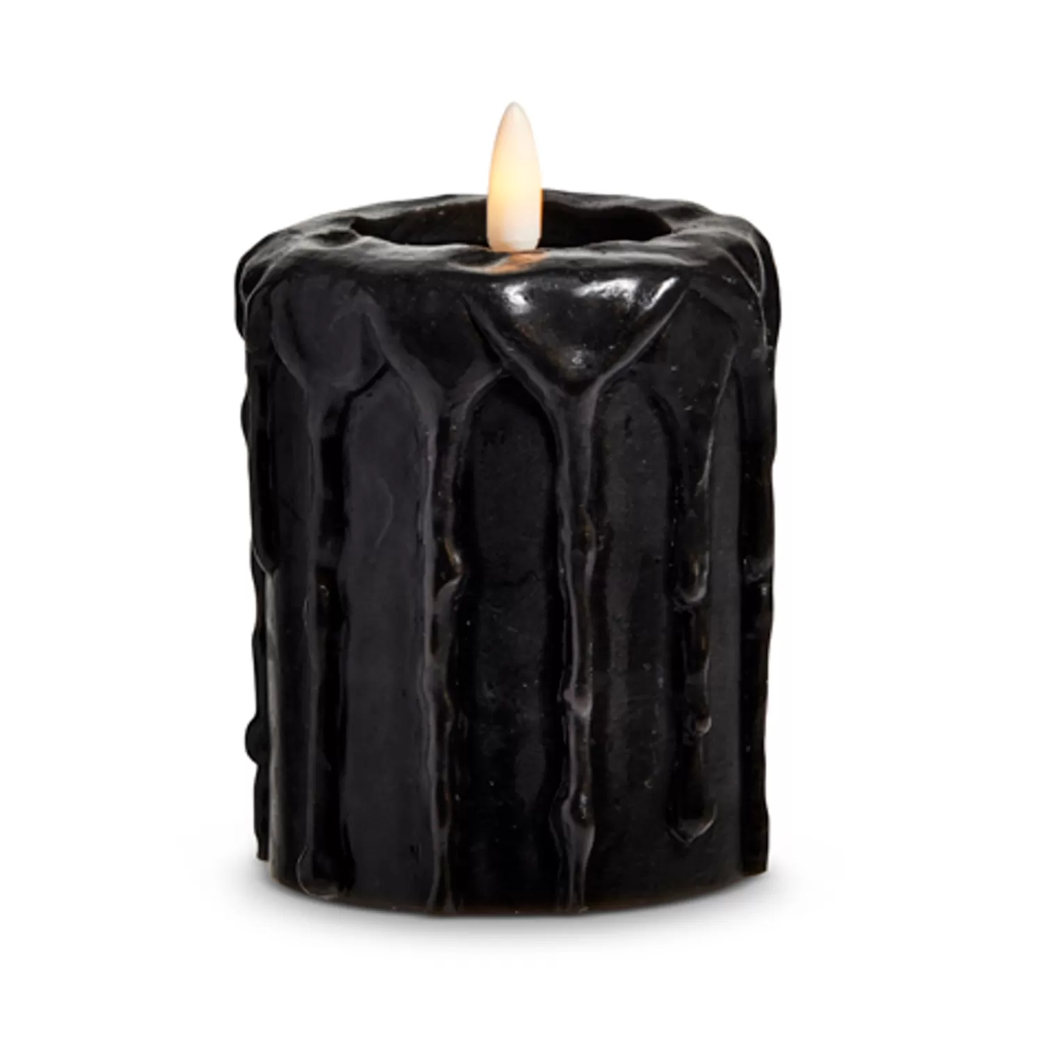 The Jolly Christmas Shop Halloween Candles & Candle Holders | Raz 4" Or 6" Black Drip Battery Operated Halloween Candle With Lighted Flickering Wick