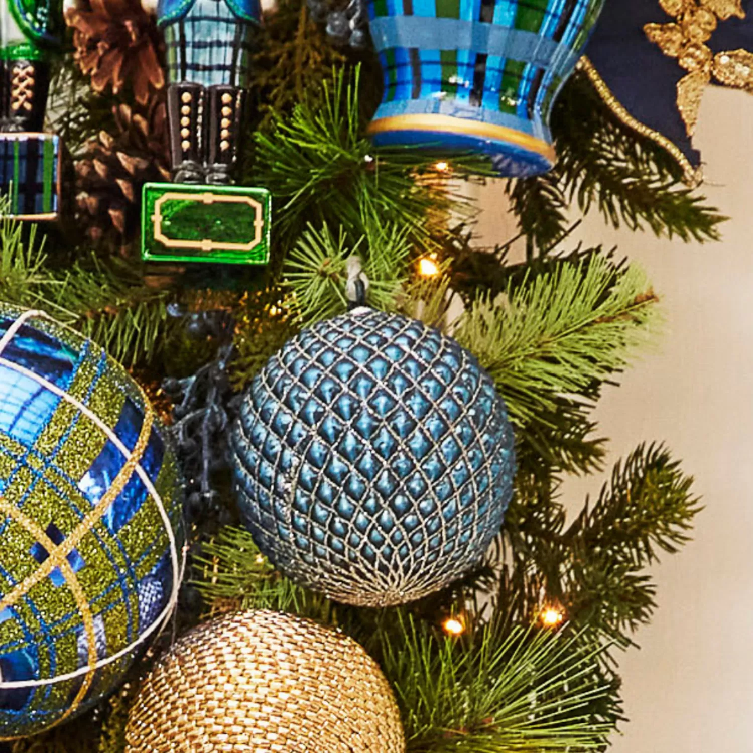 The Jolly Christmas Shop Tartan Traditions | Ball Ornaments | Raz 4" Or 6" Cobalt Blue Quilted Ball Glass Christmas Ornament