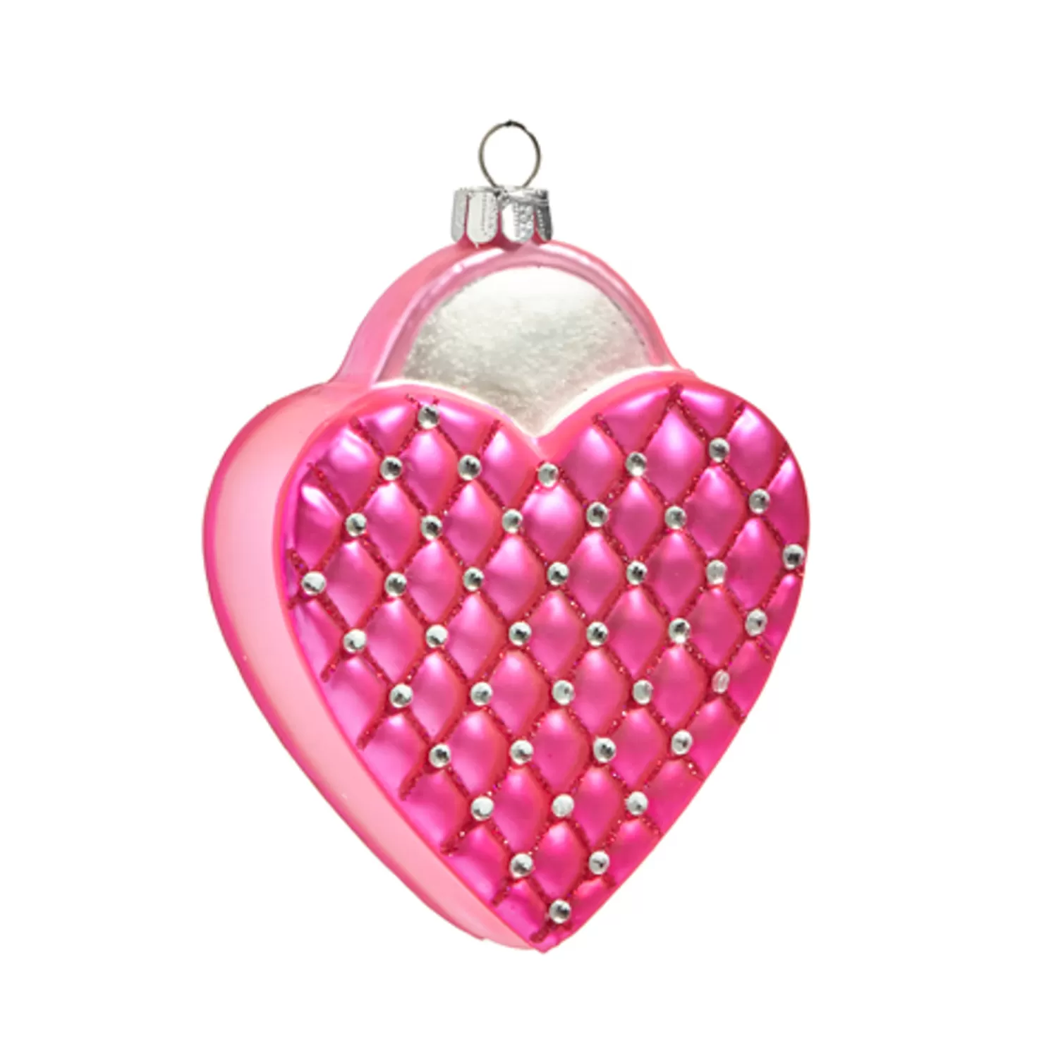 The Jolly Christmas Shop Valentines Day | A Blushing Holiday | Raz 4" Quilted Pink Heart Shaped Purse Glass Christmas Ornament 4452885
