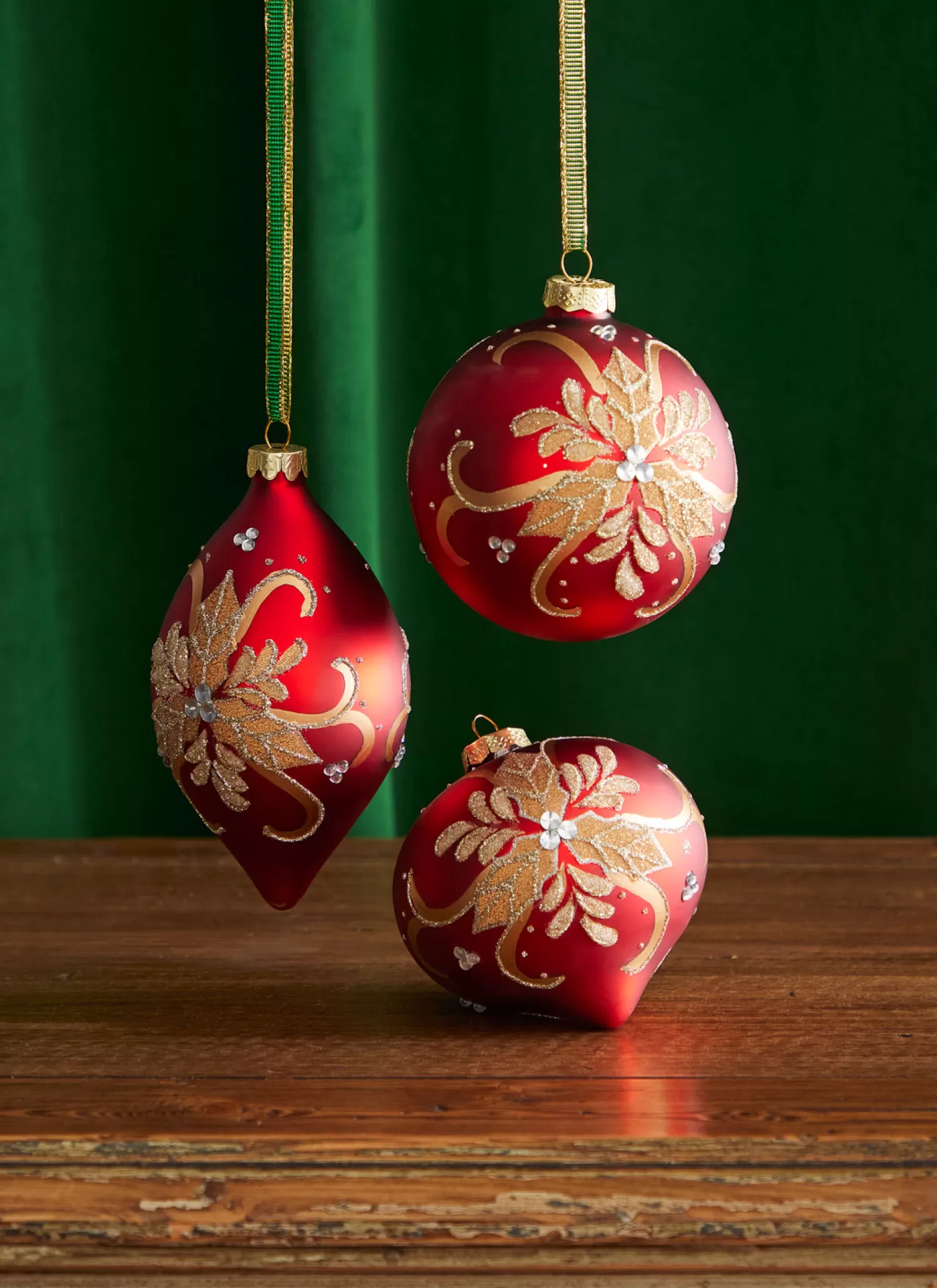 The Jolly Christmas Shop Sleigh Bells | Bells | Raz 4" Red And Gold Holly Glass Christmas Ornament 4322839
