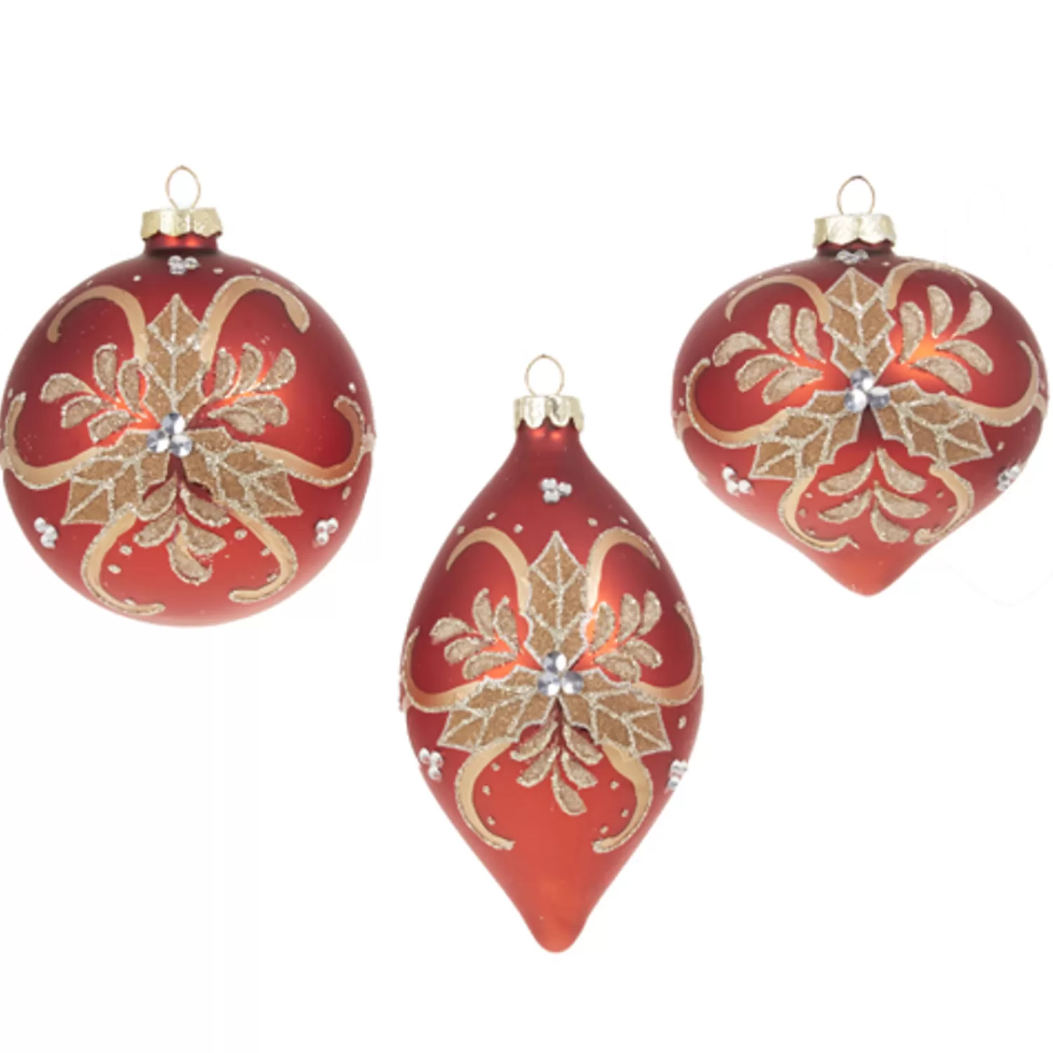 The Jolly Christmas Shop Sleigh Bells | Bells | Raz 4" Red And Gold Holly Glass Christmas Ornament 4322839