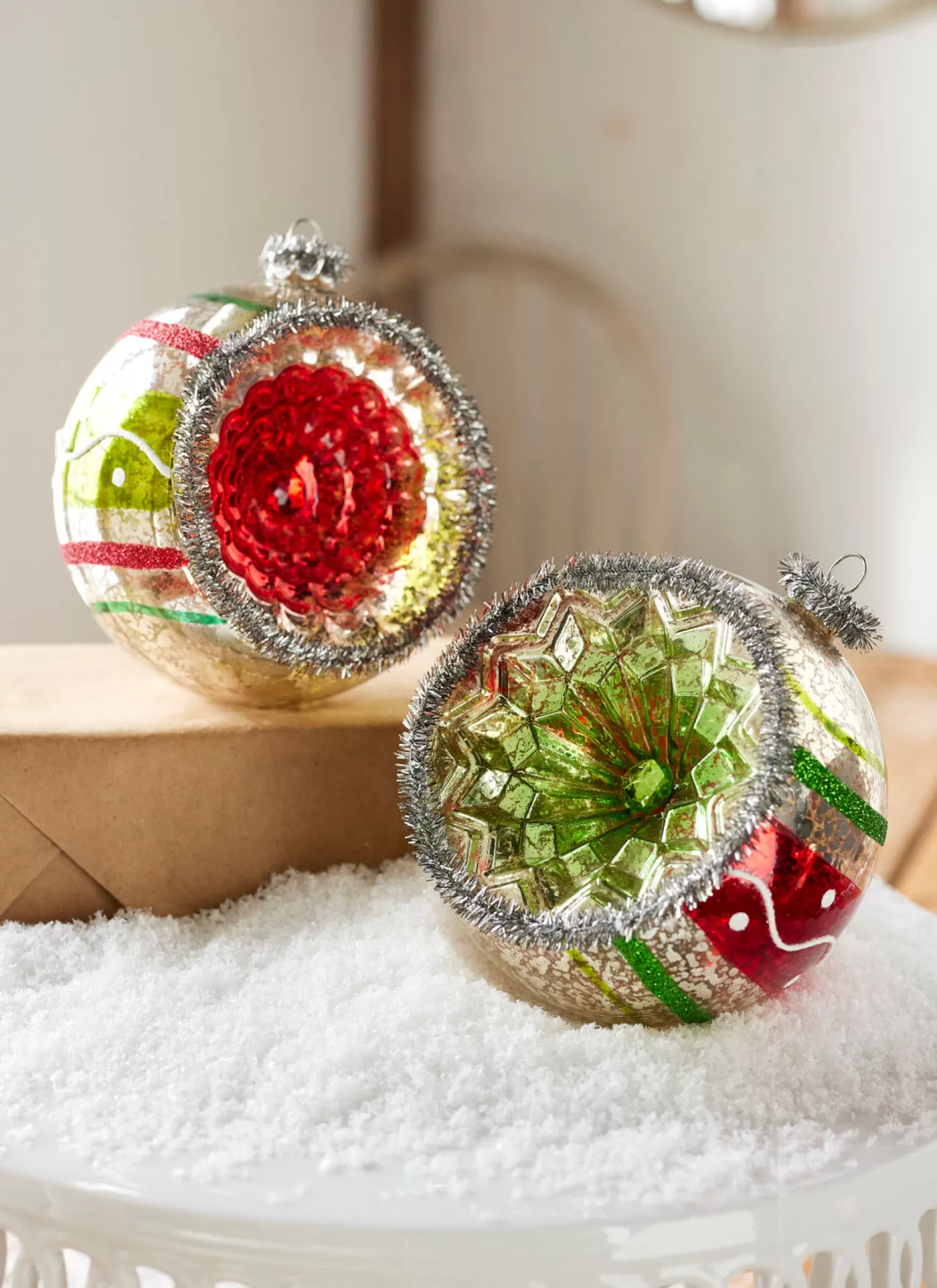 The Jolly Christmas Shop Sleigh Bells | Bells | Raz 4" Red And Green Vintage Reflector Ball Glass Christmas Ornament 4352880