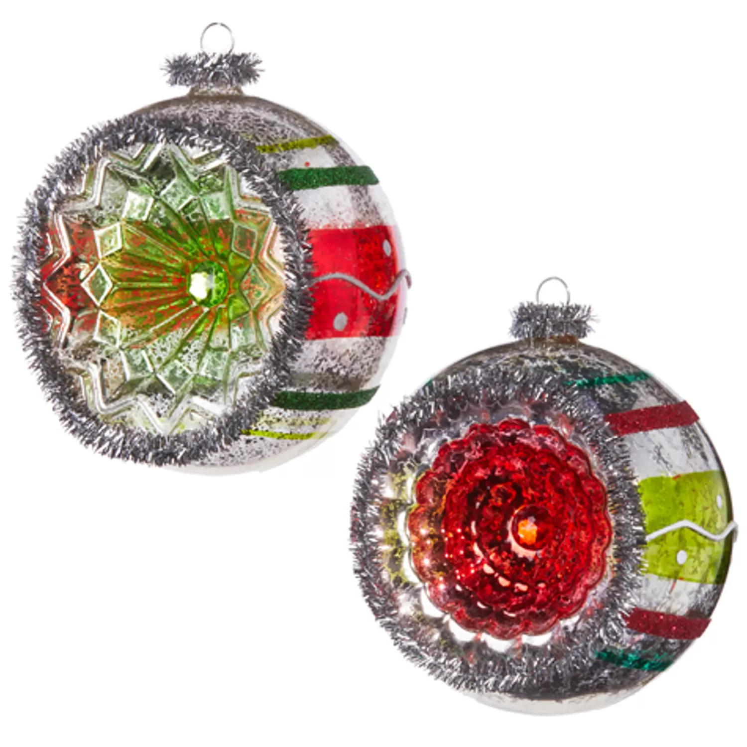 The Jolly Christmas Shop Sleigh Bells | Bells | Raz 4" Red And Green Vintage Reflector Ball Glass Christmas Ornament 4352880