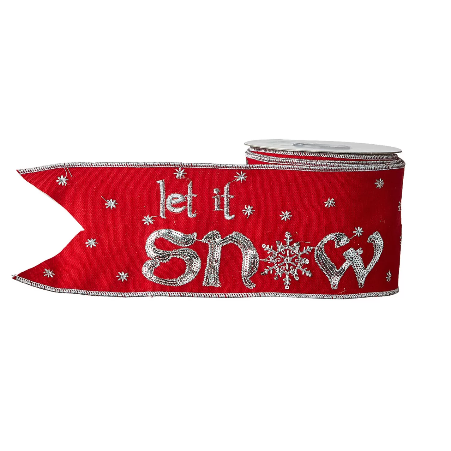 The Jolly Christmas Shop Tinsel Town | Dashing Through The Snow | Raz 4" Red And Silver Let It Snow Wired Christmas Ribbon R4127755
