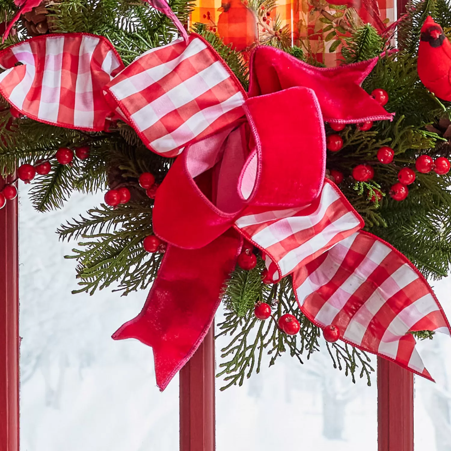 The Jolly Christmas Shop The Candy Shop | Gingerbread Lane | Raz 4" Red And White Gingham Wired Christmas Ribbon R4471788