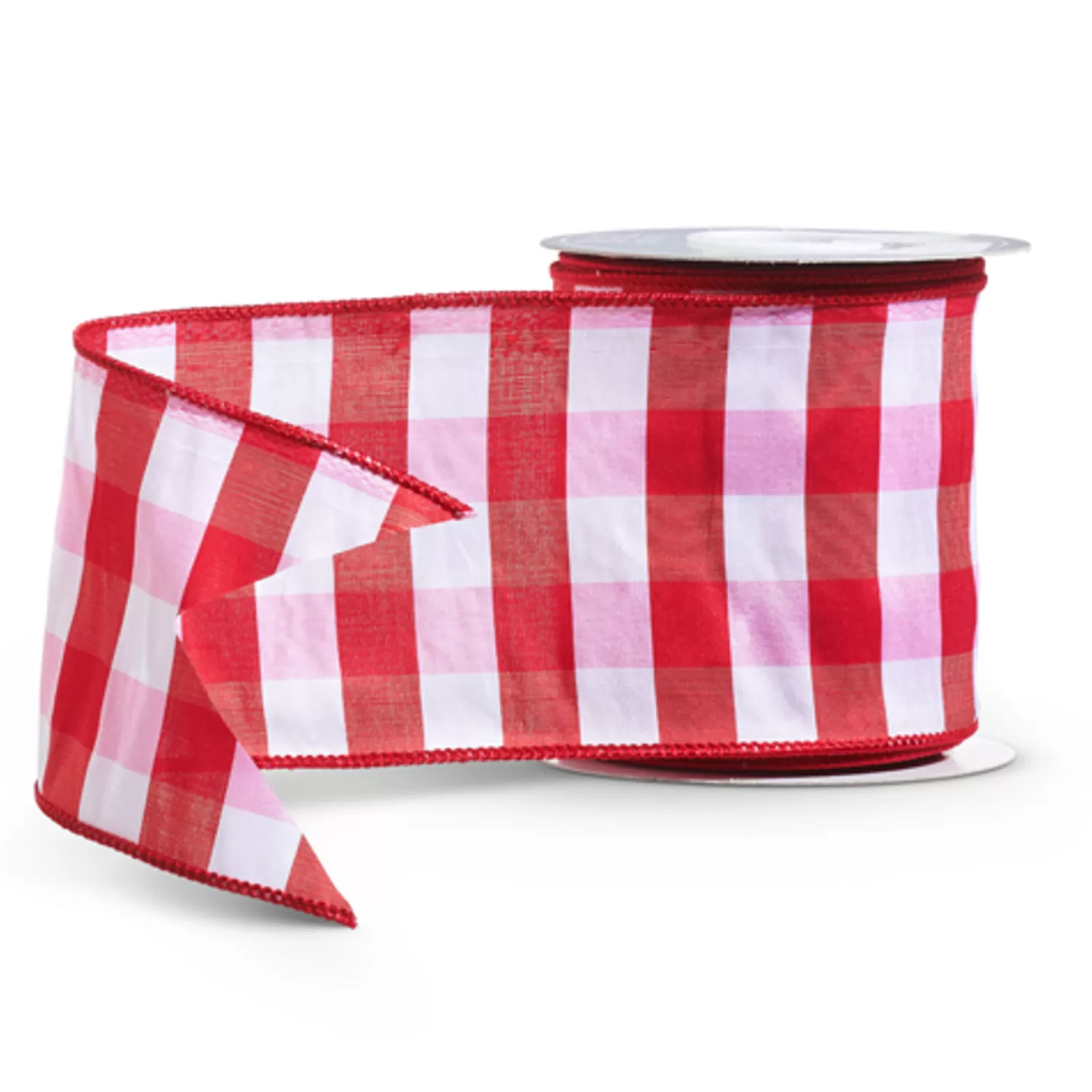 The Jolly Christmas Shop The Candy Shop | Gingerbread Lane | Raz 4" Red And White Gingham Wired Christmas Ribbon R4471788