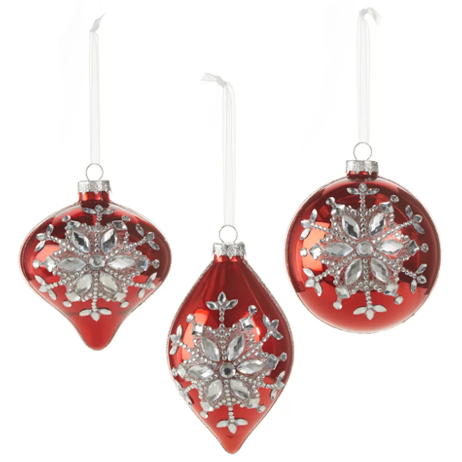 The Jolly Christmas Shop Sleigh Bells | Bells | Raz 4" Red Jeweled Snowflake Glass Christmas Ornament 4324540