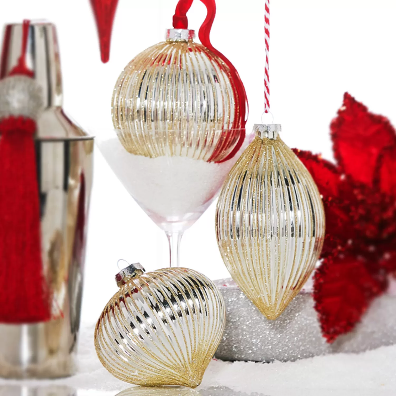 The Jolly Christmas Shop Sleigh Bells | Bells | Raz 4" Silver Glitter Ribbed Glass Christmas Ornament 4322885