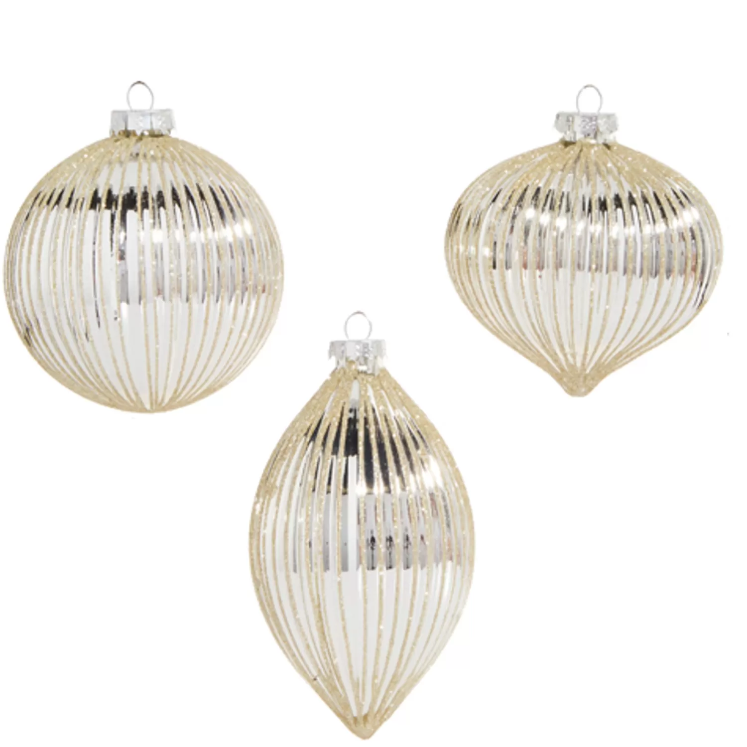 The Jolly Christmas Shop Sleigh Bells | Bells | Raz 4" Silver Glitter Ribbed Glass Christmas Ornament 4322885