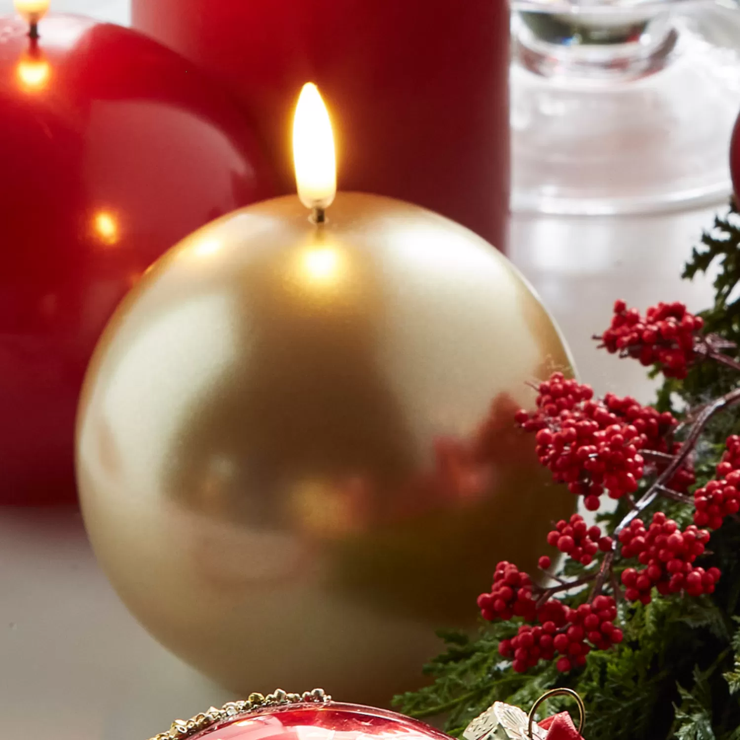 The Jolly Christmas Shop Tartan Traditions | Oh Night Divine | Raz 4" Uyuni Metallic Gold Round Battery Operated Candle With Lighted Flickering Wick 4434506