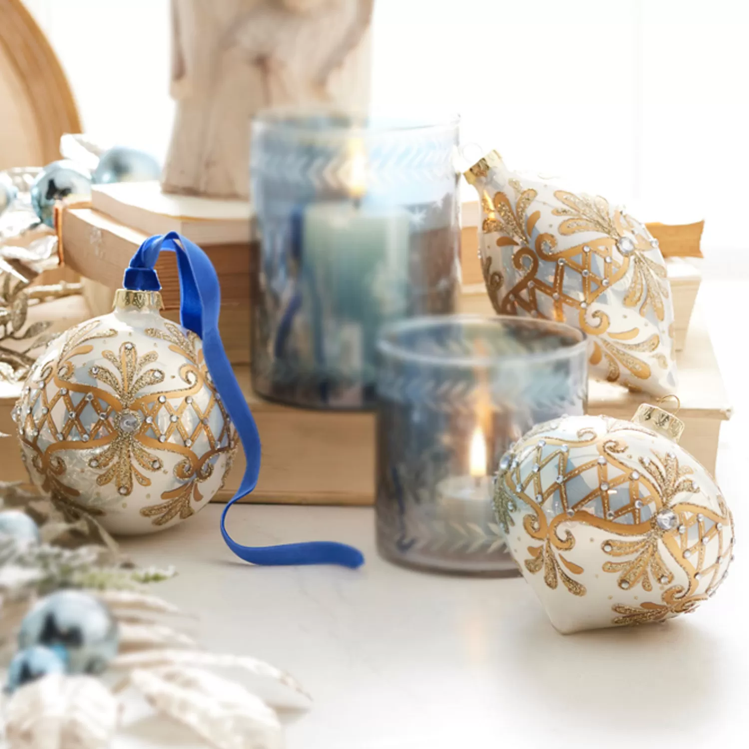 The Jolly Christmas Shop Sleigh Bells | Bells | Raz 4" White And Gold Embellished Glass Christmas Ornament 4322842