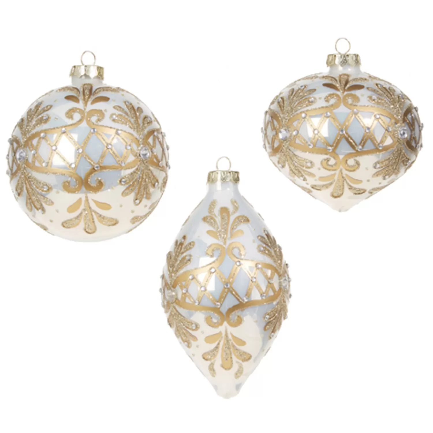 The Jolly Christmas Shop Sleigh Bells | Bells | Raz 4" White And Gold Embellished Glass Christmas Ornament 4322842