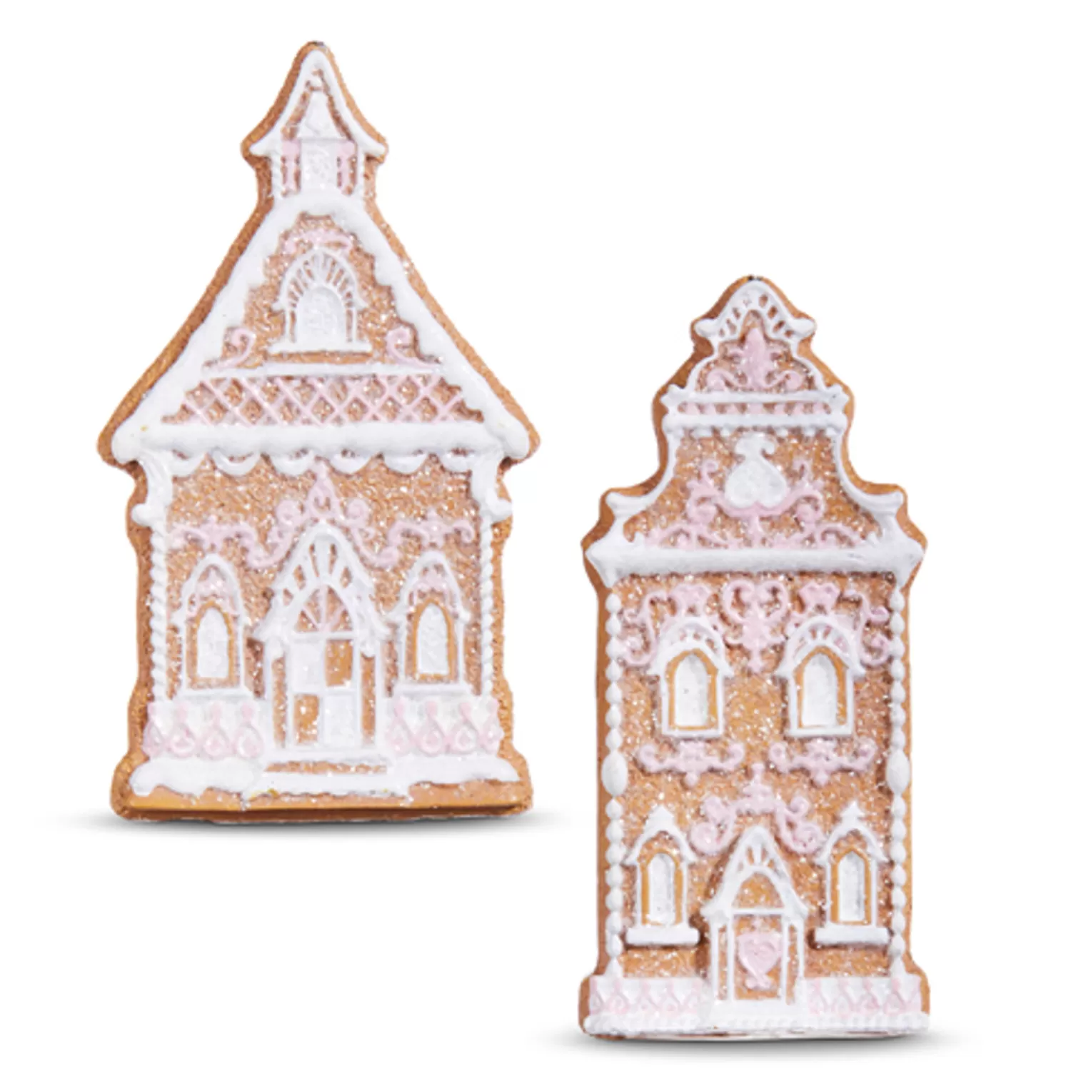 The Jolly Christmas Shop Pink Christmas Decorations | Gingerbread Christmas Decorations | Raz 4" White And Pink Gingerbread Church Christmas Ornament Set Of 2 4310202