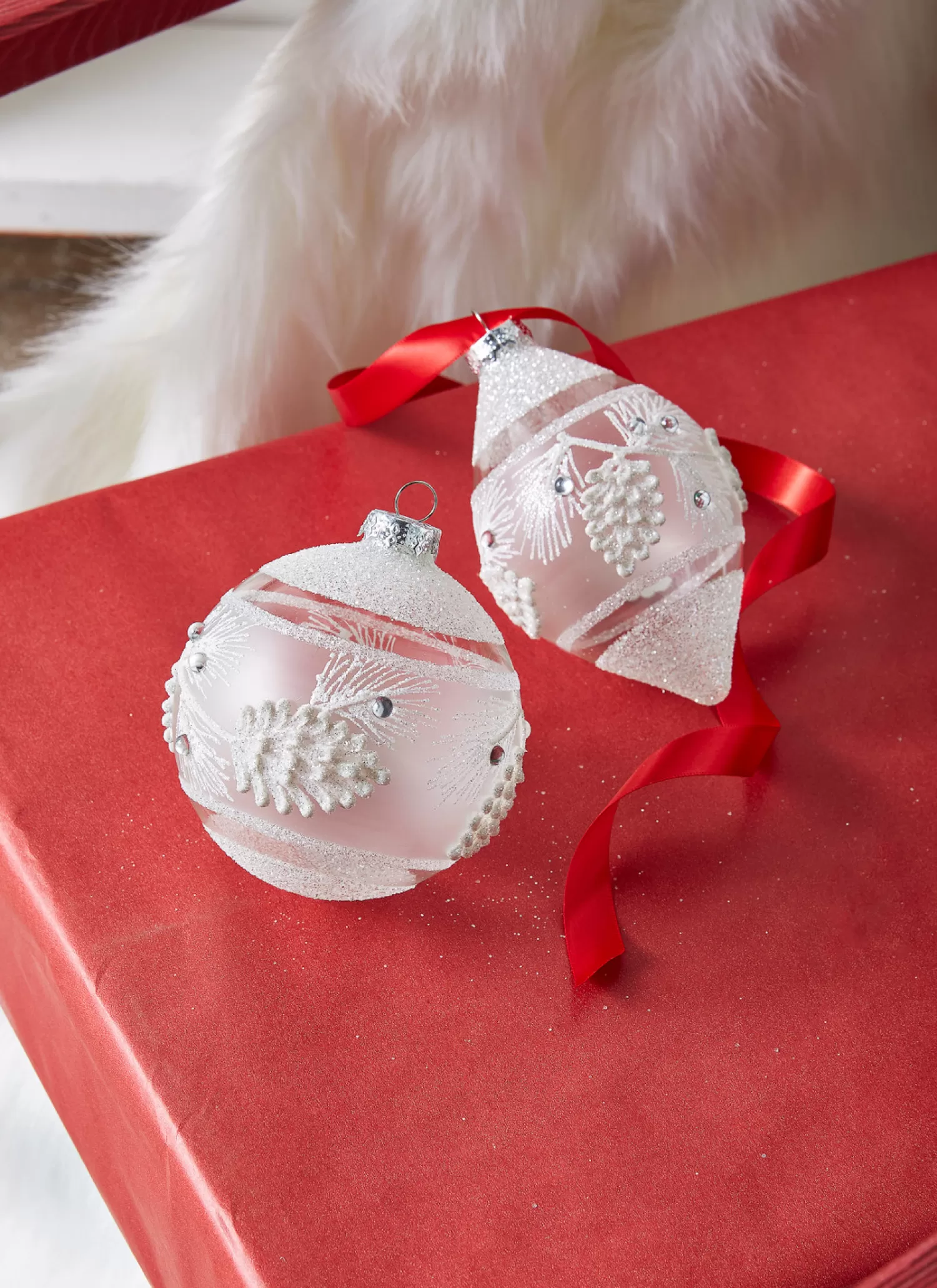 The Jolly Christmas Shop Sleigh Bells | Bells | Raz 4" White Textured Pinecone Glass Christmas Ornament 4324587