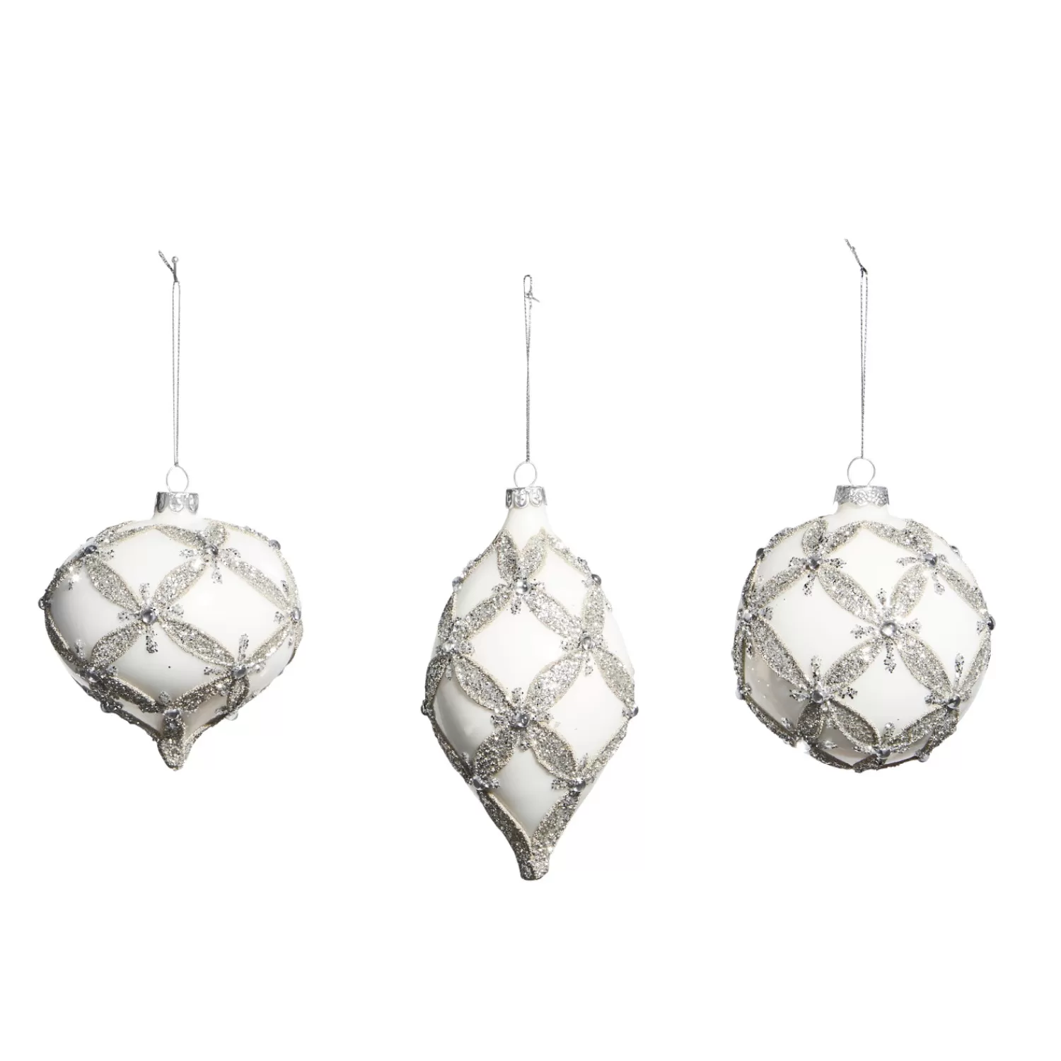 The Jolly Christmas Shop Snowflake Soiree | Gingerbread Lane | Raz 4" White With Silver Embellishment Glass Christmas Ornament 4322834