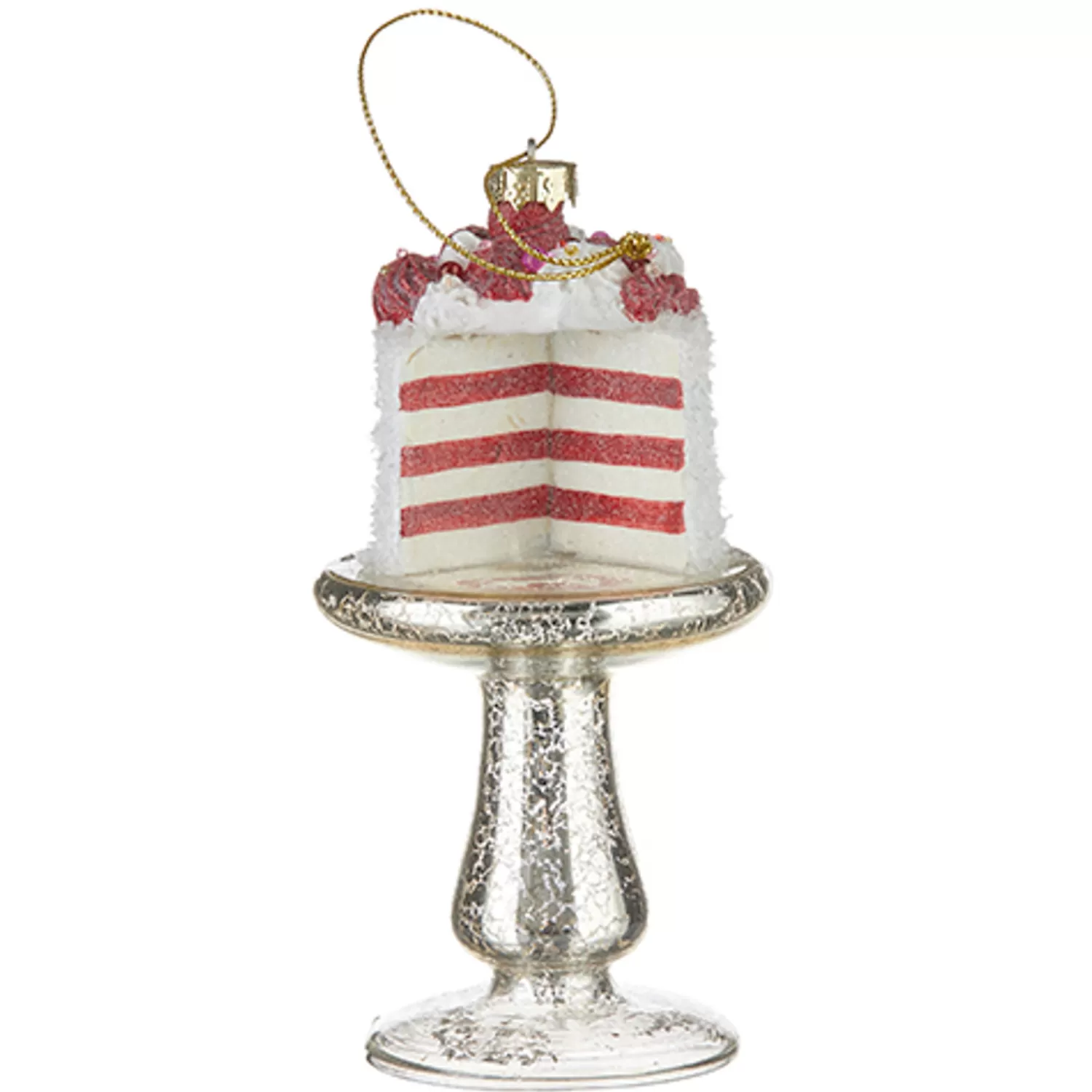 The Jolly Christmas Shop Glass Ornaments | Food | Raz 5.25" Cake On Plate Glass Christmas Ornament 4220908