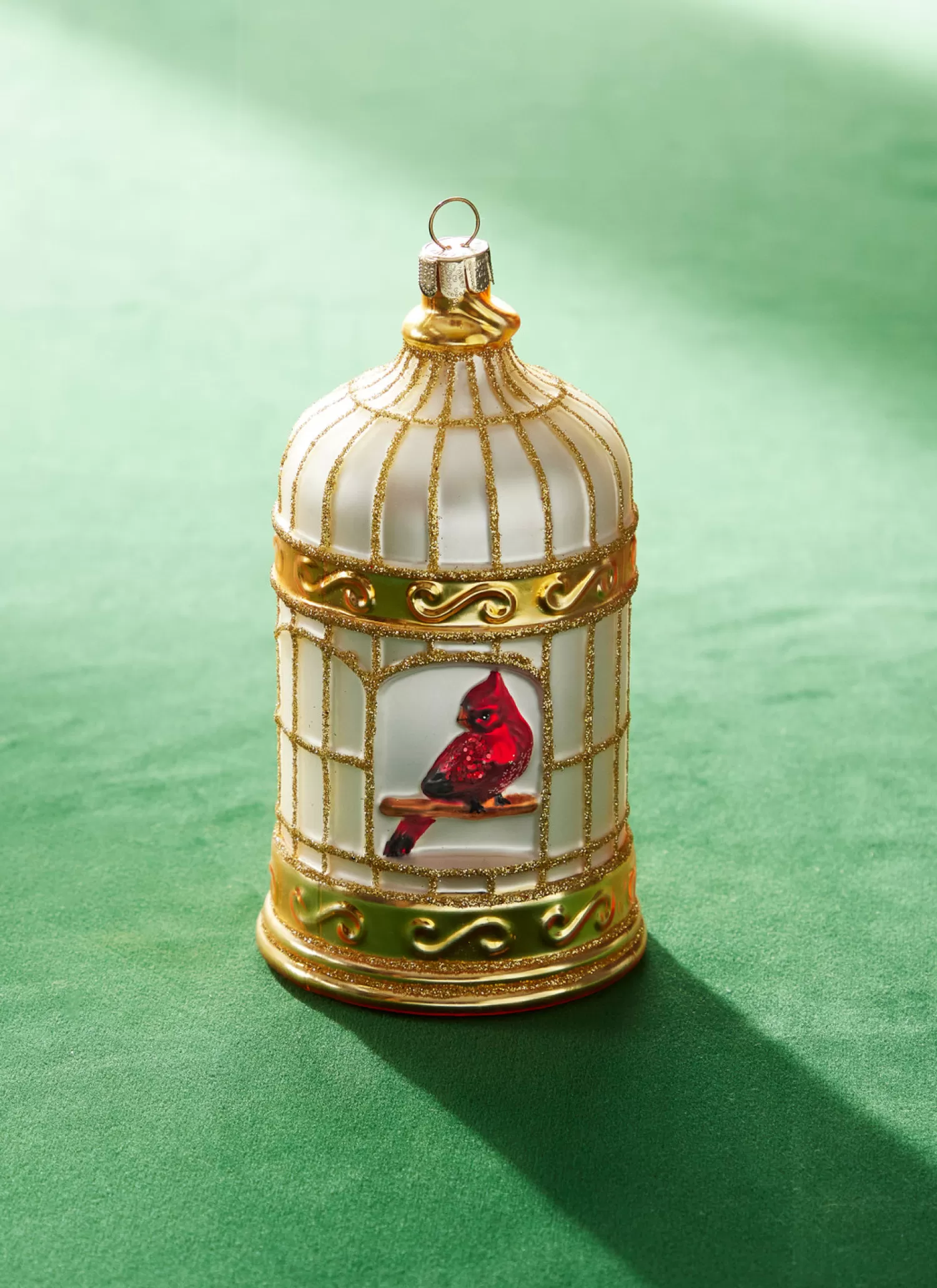 The Jolly Christmas Shop O Tannebaun | Cardinal Christmas Decorations | Raz 5.25" Cardinal In Birdcage Glass Christmas Ornament 4352858