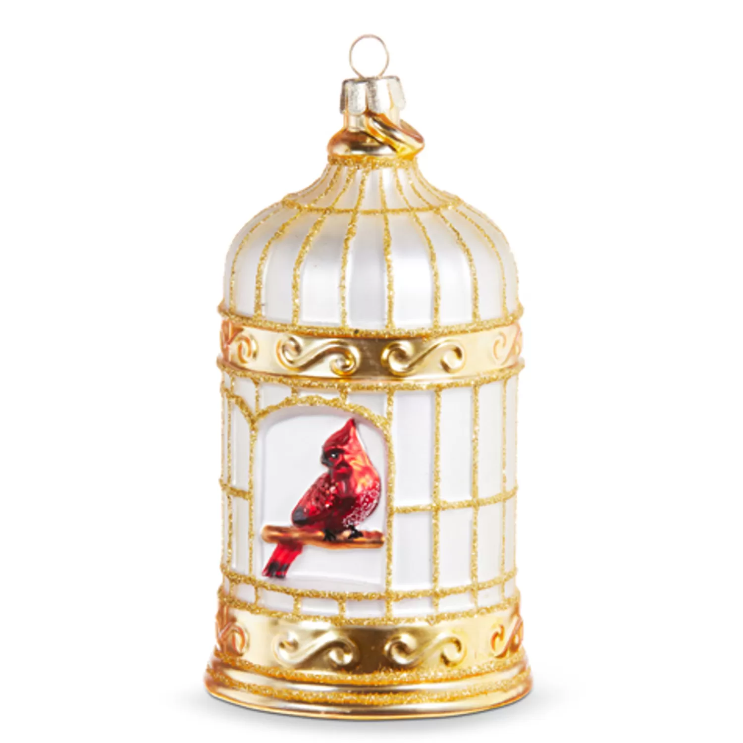 The Jolly Christmas Shop O Tannebaun | Cardinal Christmas Decorations | Raz 5.25" Cardinal In Birdcage Glass Christmas Ornament 4352858