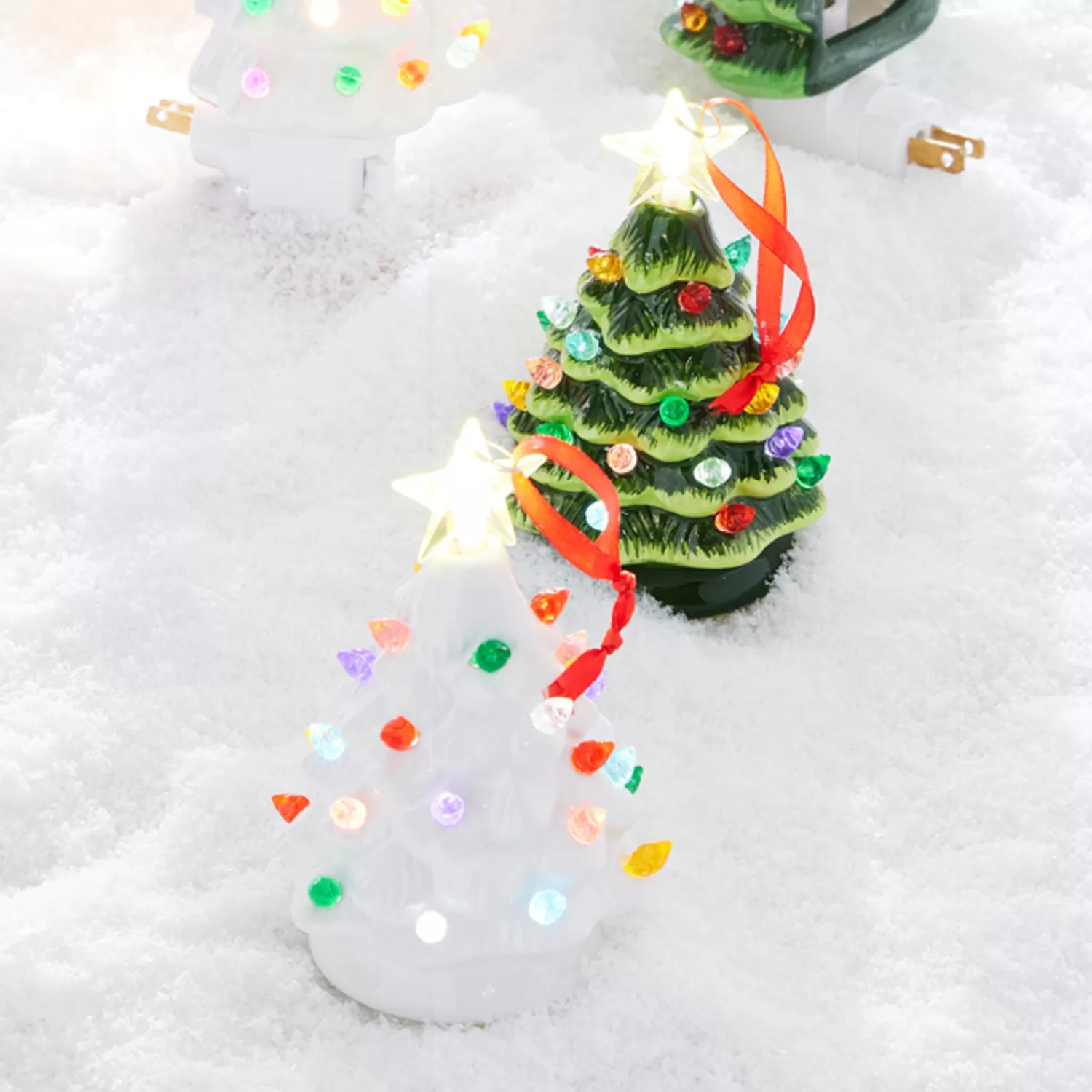 The Jolly Christmas Shop Sleigh Bells | Bells | Raz 5.25" Green Or White Lighted Ceramic Tree Christmas Ornament