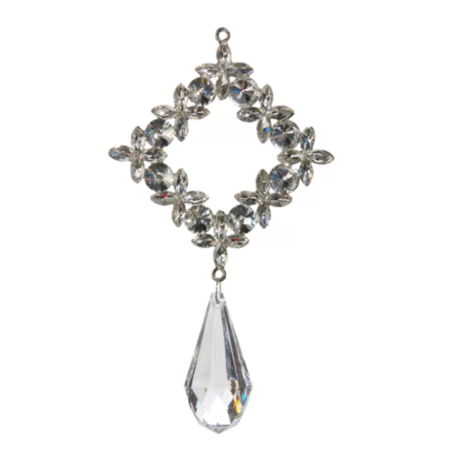 The Jolly Christmas Shop Snowflake Soiree | Elegant | Raz 5.25" Silver Square Crystal Drop Christmas Ornament 4416208